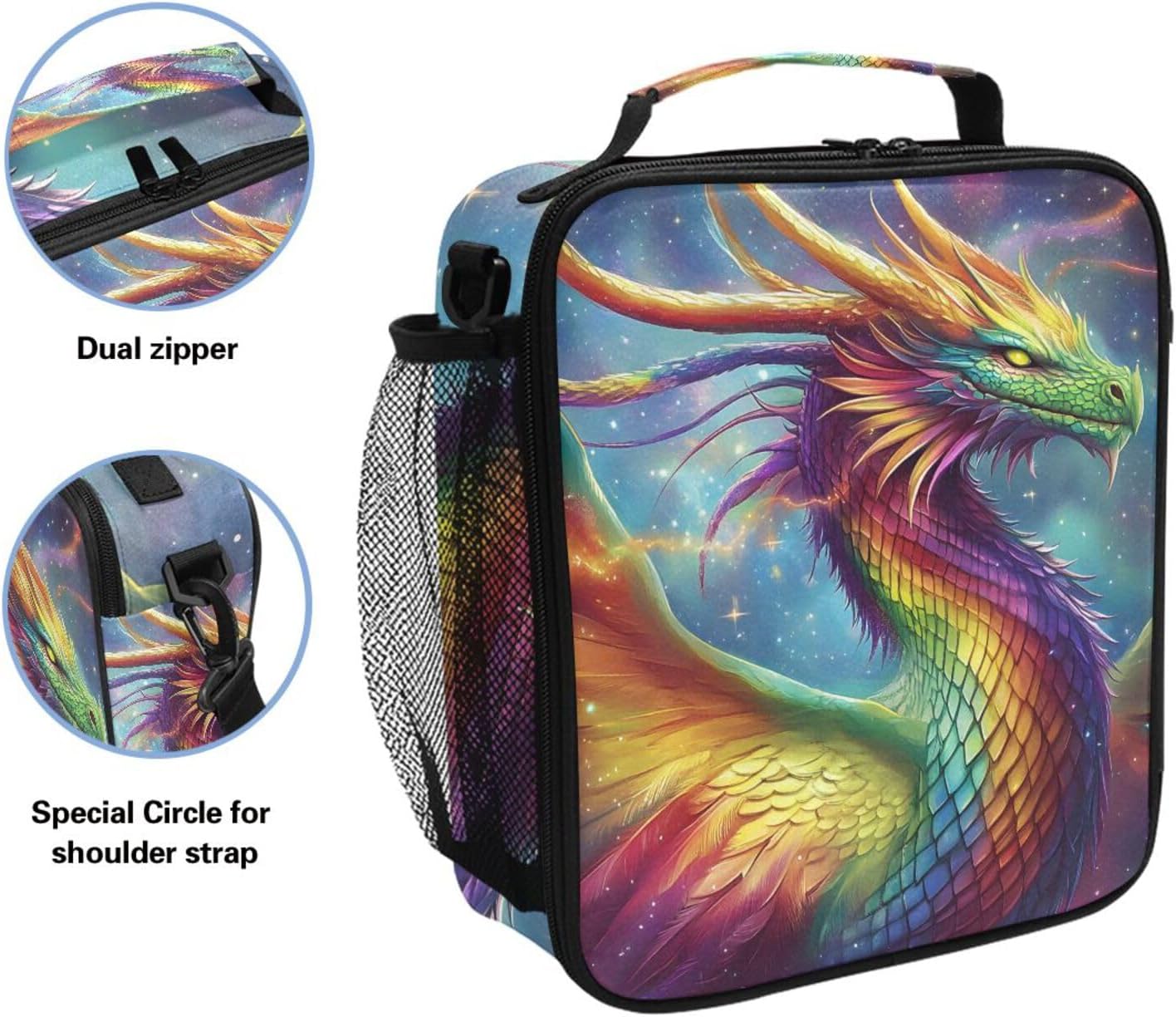 ALAZA Rainbow Dragon Lunch Box for Women Men Kids Boys Girls Insulated Cooler Bag with Handle & Strap image 2