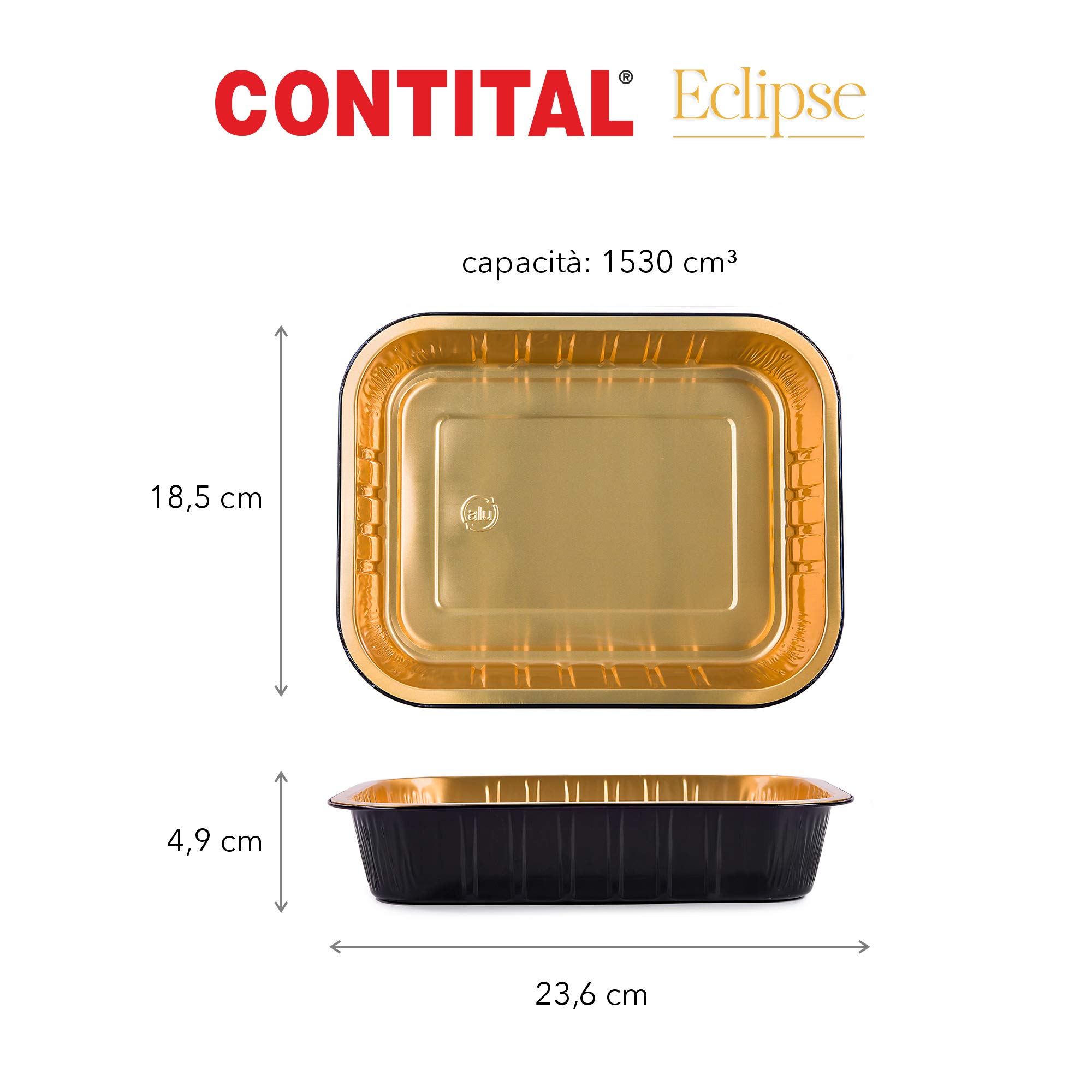CONTITAL Eclipse AS221530 | Vaschette Alluminio Laccato 4 Porzioni Extra-Rigide | Contenitori Monouso di Qualità per Asporto, Microonde | Teglie Forno Usa e Getta | 50 Pezzi