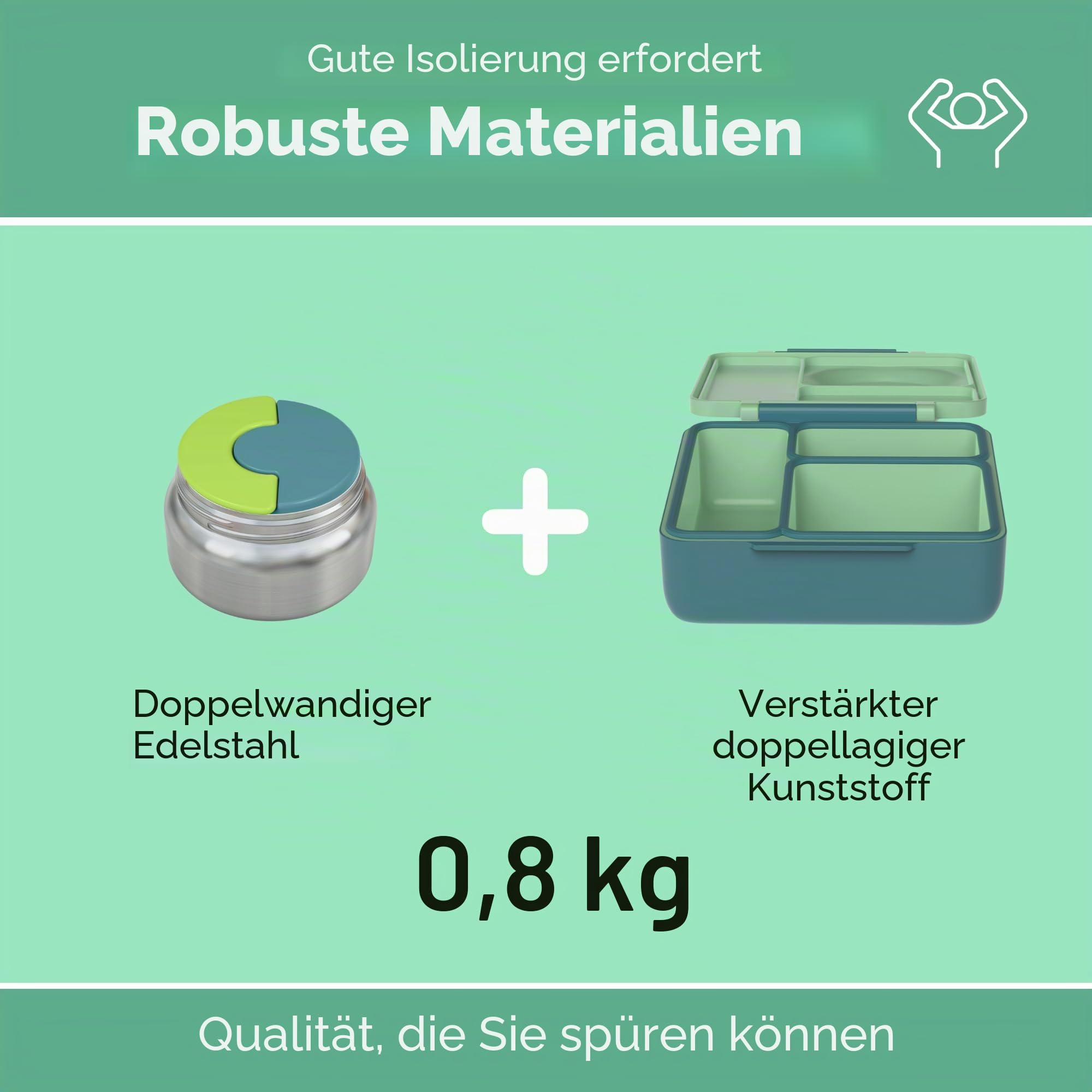Omiebox Bento Butterbrotdose mit Thermosflasche für Kinder Standard meadow