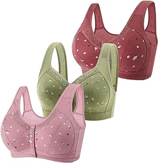 2025-3PC Mujer Frontal con Hebilla Borde Encaje Sin Anillo de Acero Movimiento Fruncido Sin Costuras Ajuste Yoga Dormir Sujetador Grande Bustier