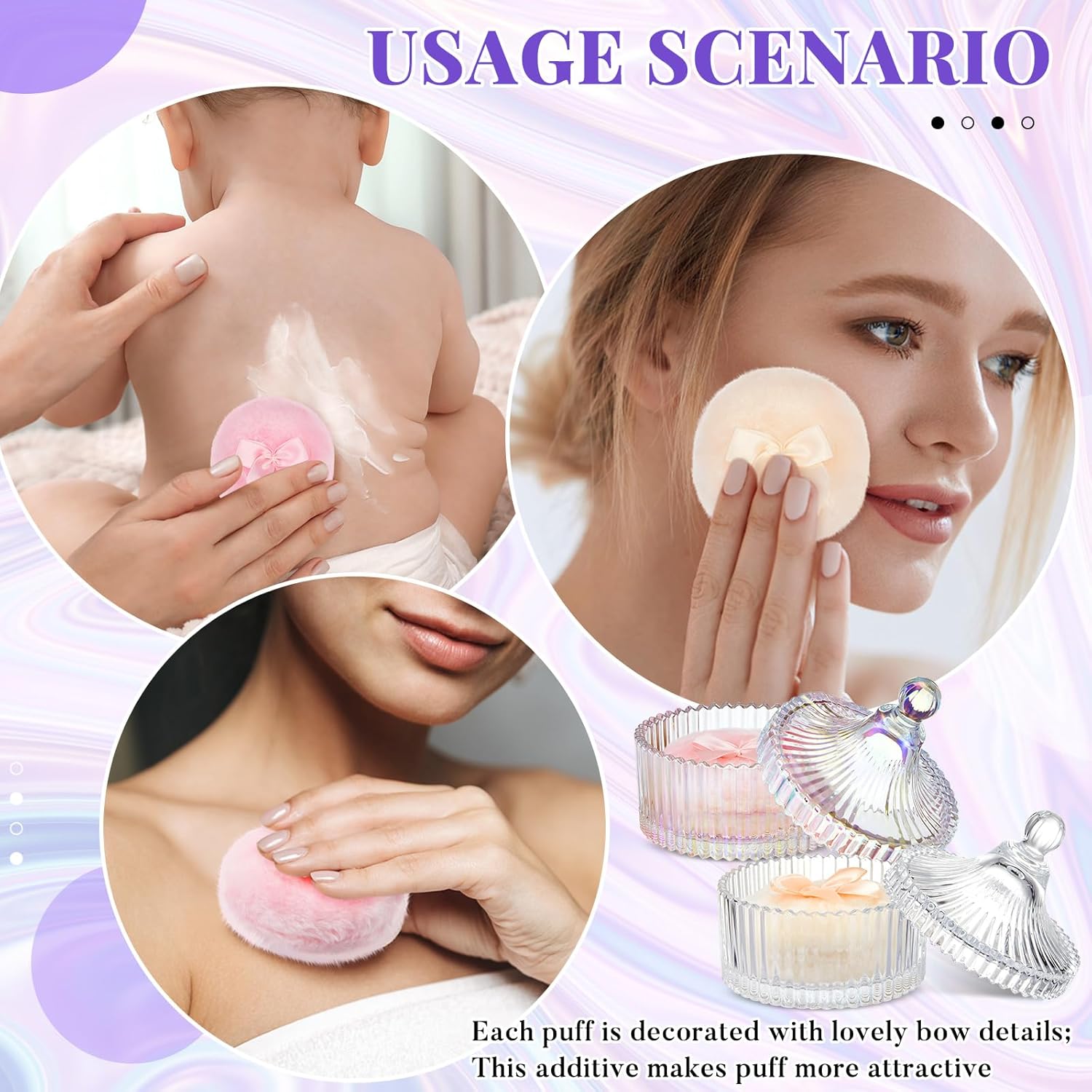 Tioncy 4 Pcs Large Body Powder Puff and Container Extra Large Body Powder Puff Dish Soft Washable Reusable Fluffy Makeup Sponge Wet Dry(Simple,Dazzling and Clear) - Image 6