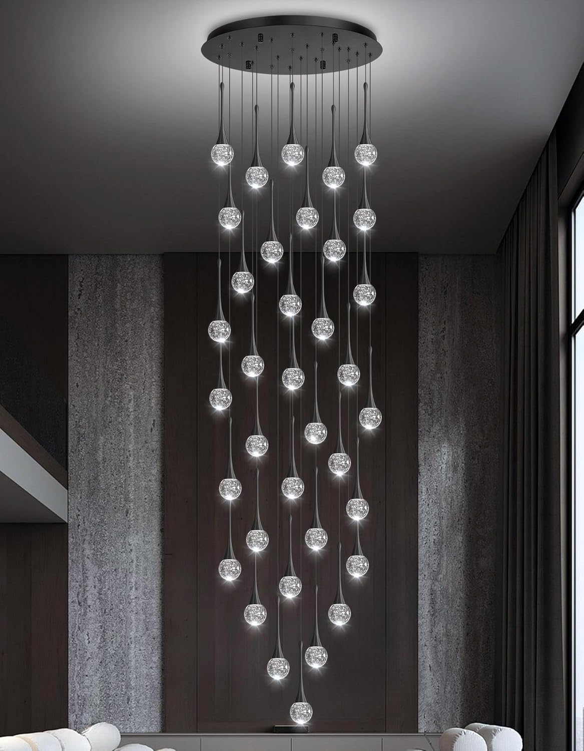 36 Light Modern Glam Crystal Chandelier for High Ceiling LED Dimmable Ceiling Pendant Light Staircase Foyer Enterway Living Room Chandelier Lighting Antique Black