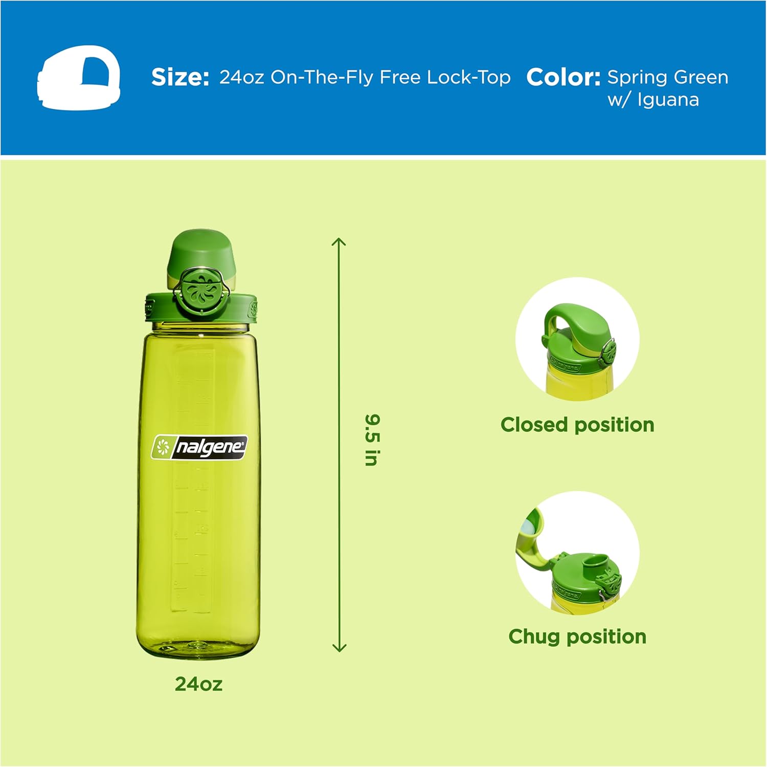 Nalgene 24 oz On The Fly Lock-Top Water Bottle, Spring Green w/Iguana image 5
