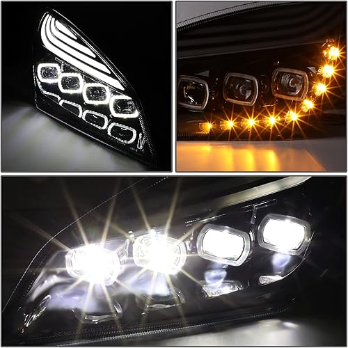 Miniatura 4 de DNA MOTORING HL-HAY-024-CH - Par de faros delanteros LED Quad Proyector secuencial Chase Halo compatibles con Freightliner Cascadia 2018-2021,