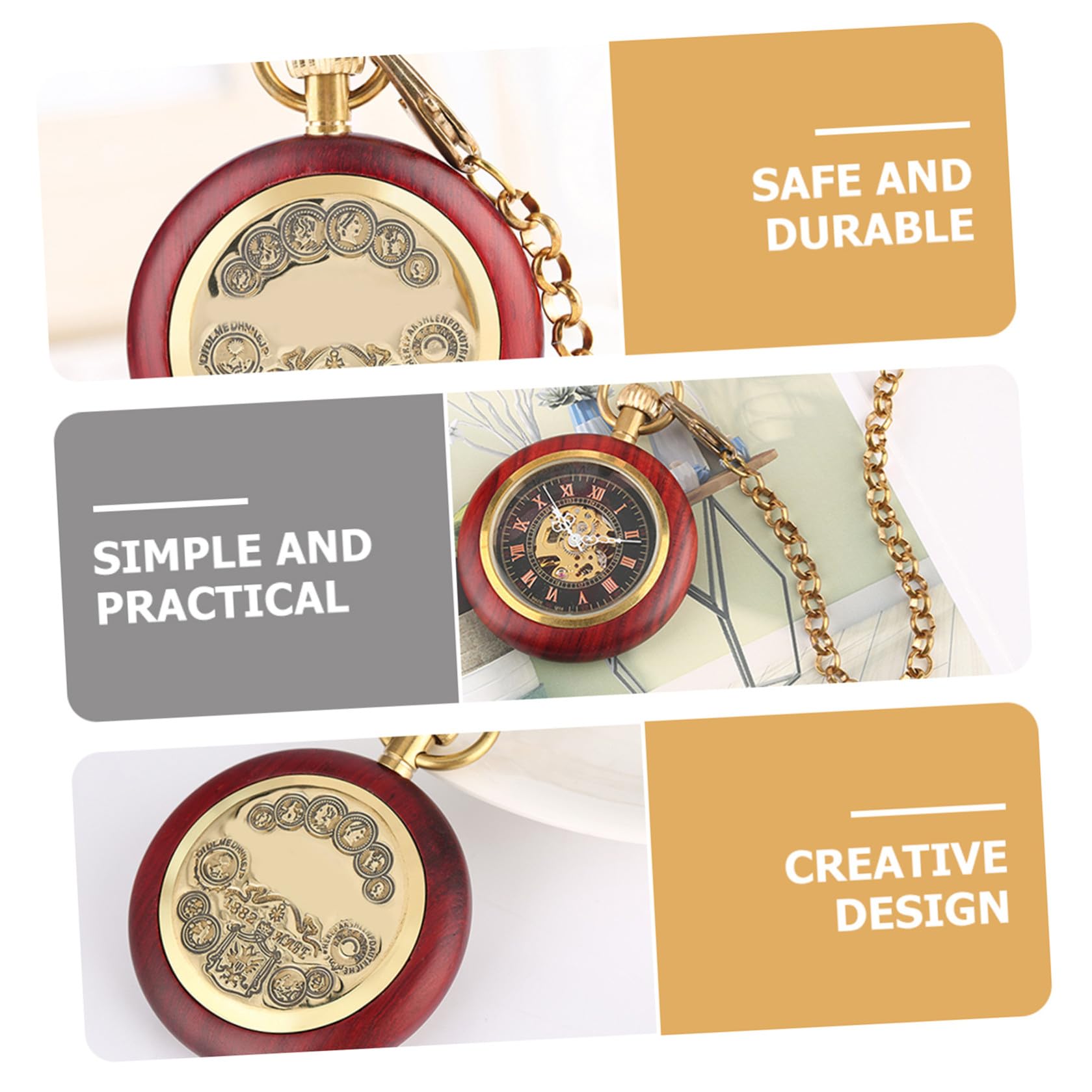 Reloj de Bolsillo Vintage Cadena, Diseño Mecánico Antiguo en Aleación y Madera, Fácil de Llevar para Uso Diario y Ocasiones Obsequios