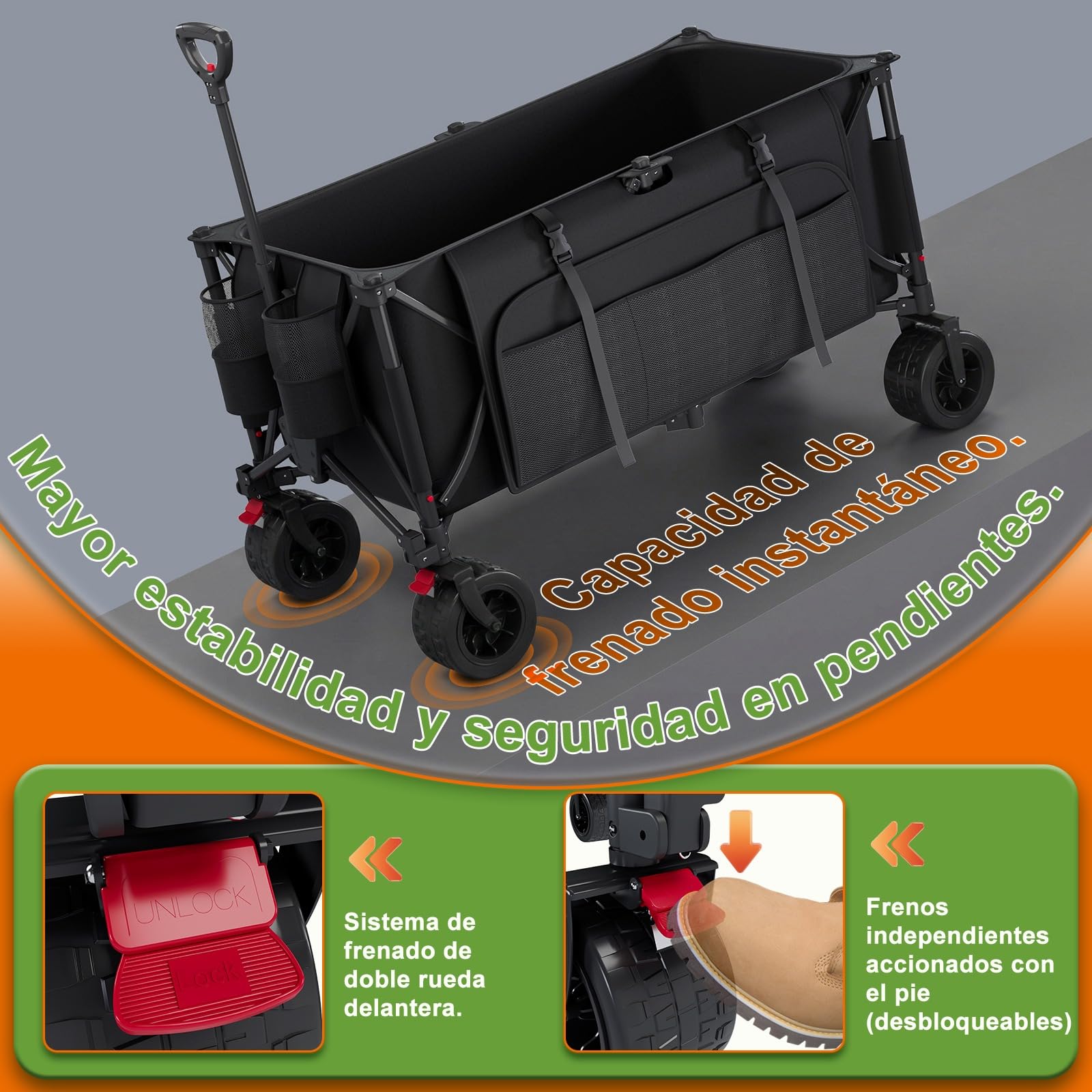 Devoko Carro Playa Plegable con Ruedas | 260L con Freno | Carrito Playa Plegable hasta 200 kg | Asa Ajustable | 3 Entrepiso | Carrito Multiusos Ideal Playas, Compra, Jardín o Camping(Negro)