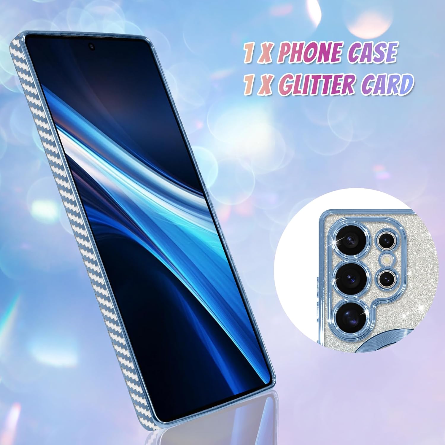 Bonoma Compatible with Samsung Galaxy S25 Ultra Case Support for MagSafe, Plating Heart Glitter Magnetic Case TPU Camera Protection Back Cover for Phone Case -Blue - Image 2