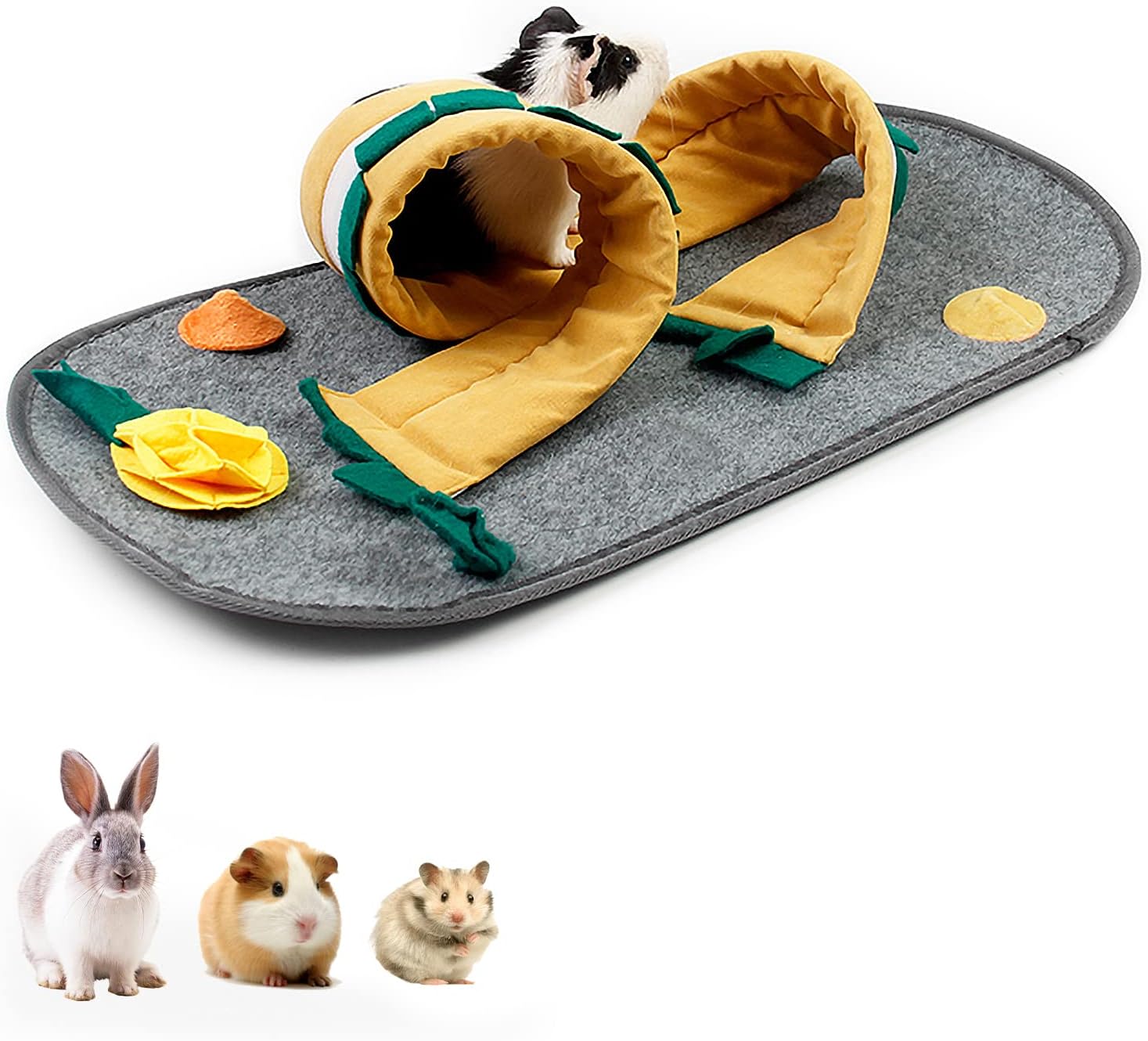 Rubor Guinea Pigs Toys Mat Tunnel Rabbit Beds Feeding Foraging Mat Small Animal Hideout Snuffle Pad for Dwarf Hamster Bunny Chinchilla…