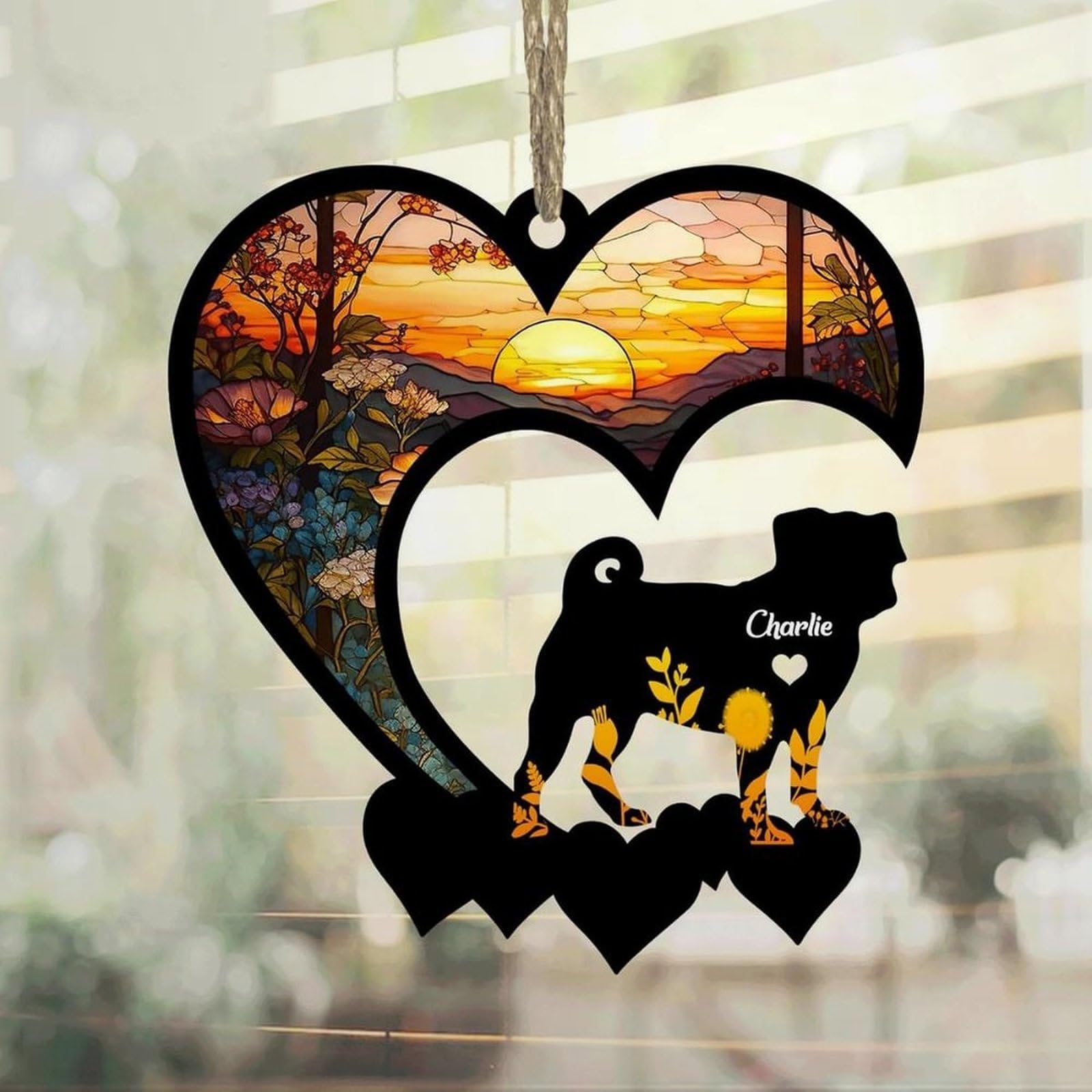 Luckluccy Pug Suncatcher,Personalized Memorial With Name,Dog Remembrance Gift,Loss Sympathy Ornament
