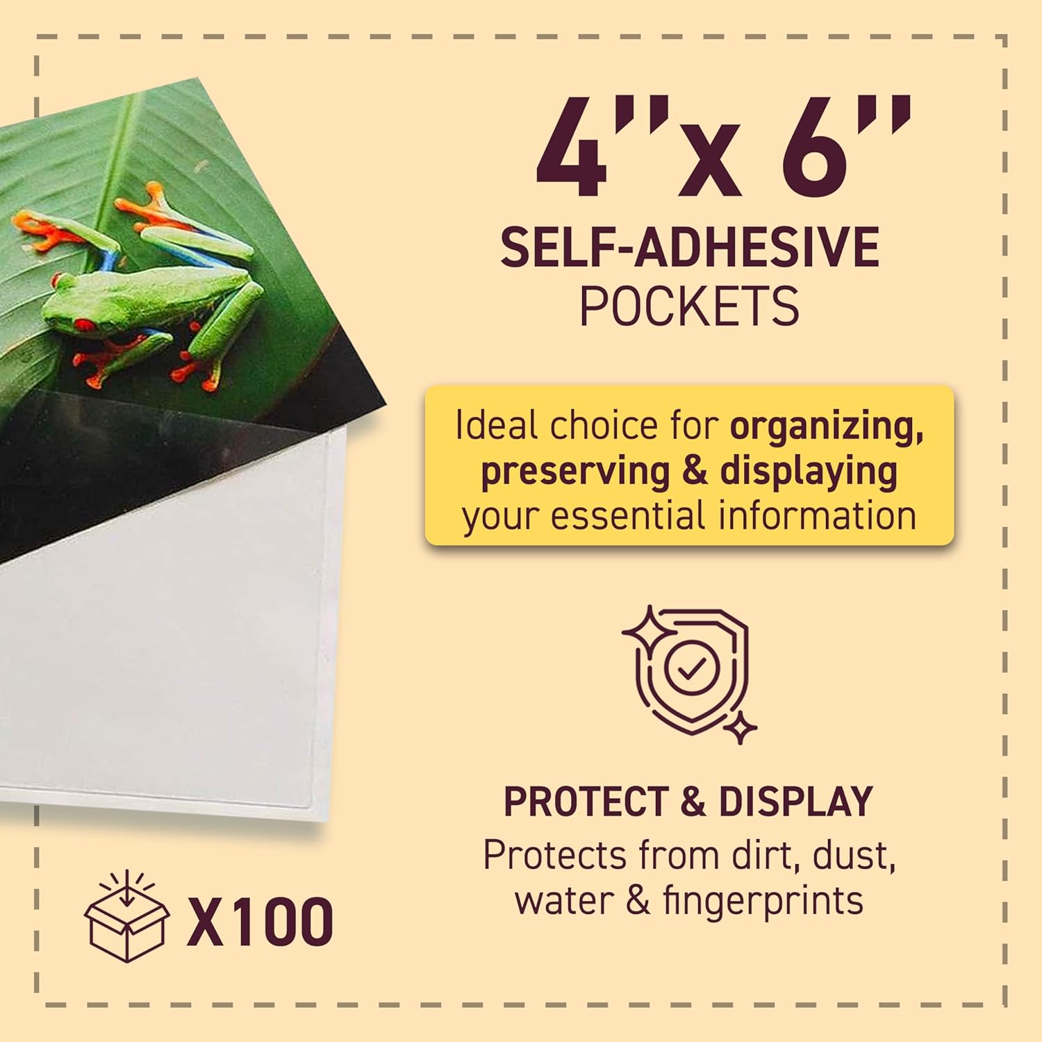 DJOIS® by Tarifold - Self Adhesive Pockets - Standard Photo Size - Durable Polypropylene - 4" x 6" - Transparent - 100/BX (21160)