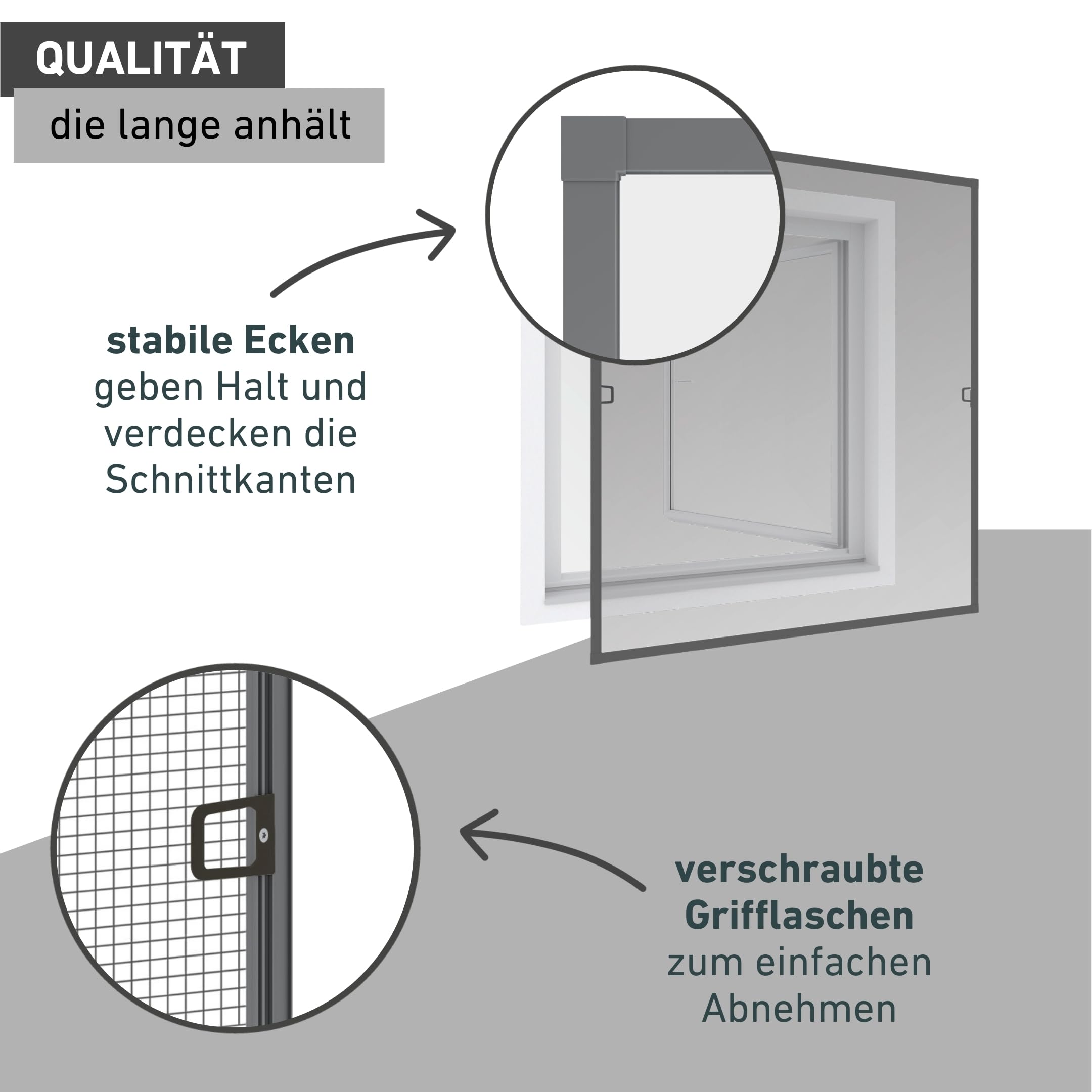 Windhager Insektenschutz Fenster PLUS, ULTRA FLAT, Fiberglasgewebe mit Aluminiumrahmen, 100 x 120 cm, anthrazit, individuell kürzbar, bohrfreie Montage, 03967