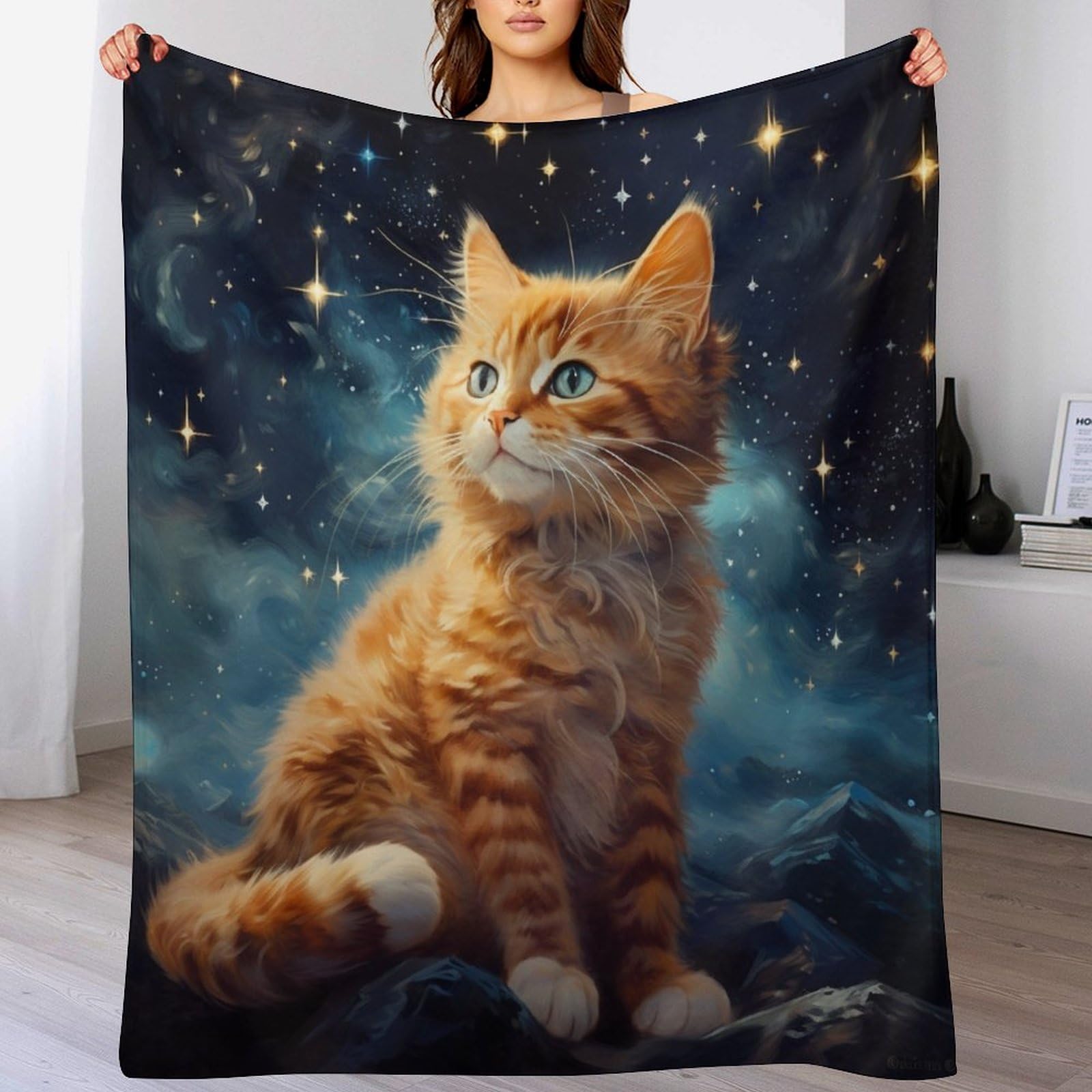 Couverture douce et moelleuse motif chat, plaid canapé haut de gamme 180x200