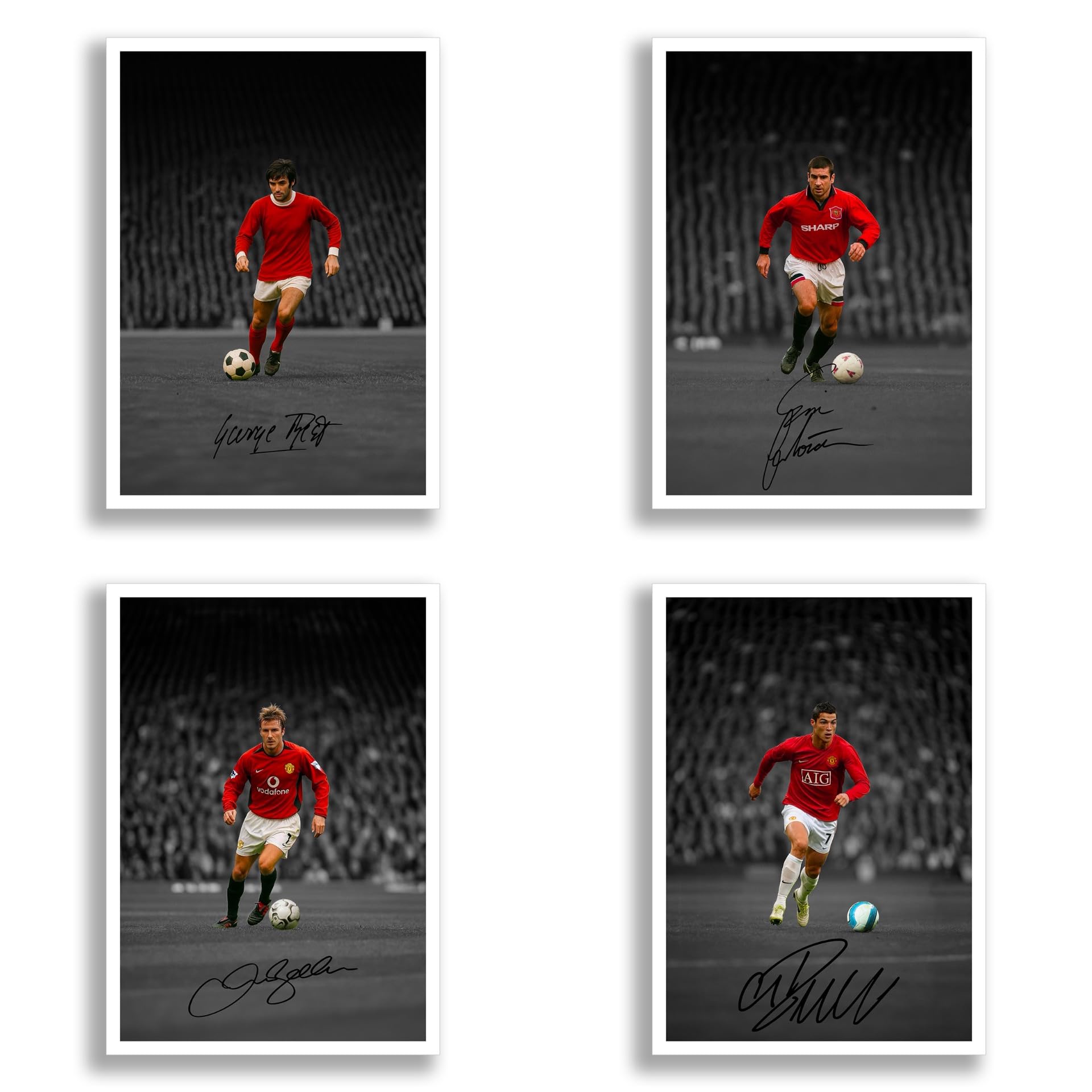 Manchester United Legends Cristiano Ronaldo David Beckham Eric Cantona George Best Signed Photo Poster Print Autograph Memorabilia Gift Man U Famous Number 7's (All 4 Legends A4 Poster Only)