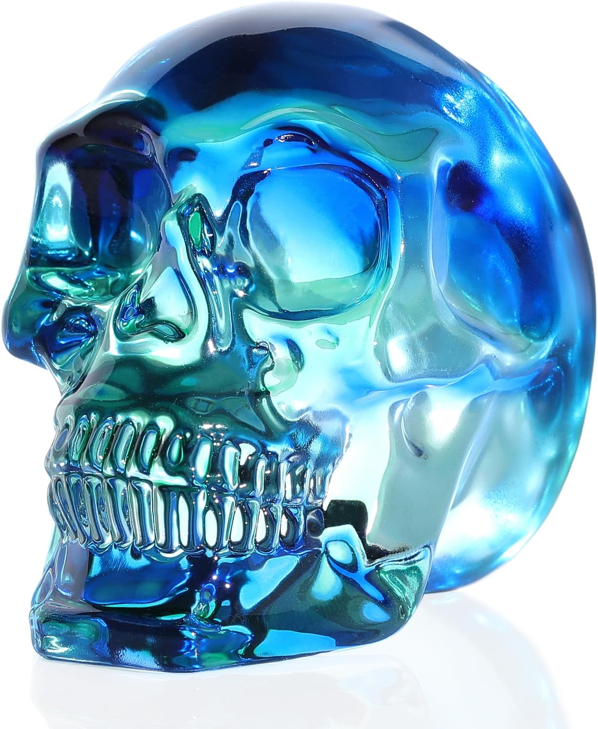 K9 Crystal Multicolor Green Skull Figurines Halloween Day of The Dead Decor Gifts for Men Women, Glass Skull Head Halloween Ornamen, Gift Boxed 2.8''