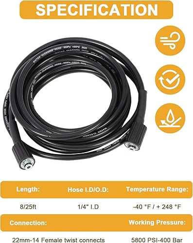 Vista 79 de OCPTY Manguera de lavado a presión de agua caliente 3/8" x 50ft 6000psi 2-Braid R2 Negro