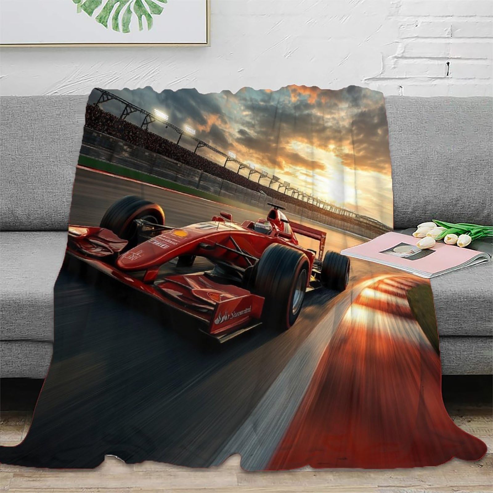 Przytulny koc na 4 pory roku, koc polarowy, na sofę, koc 200 x 230 cm, flanelowy, wyścigowy, miękki koc do mieszkania, narzuta na sofę, ciepły koc wyścigowy z mikrofibry
