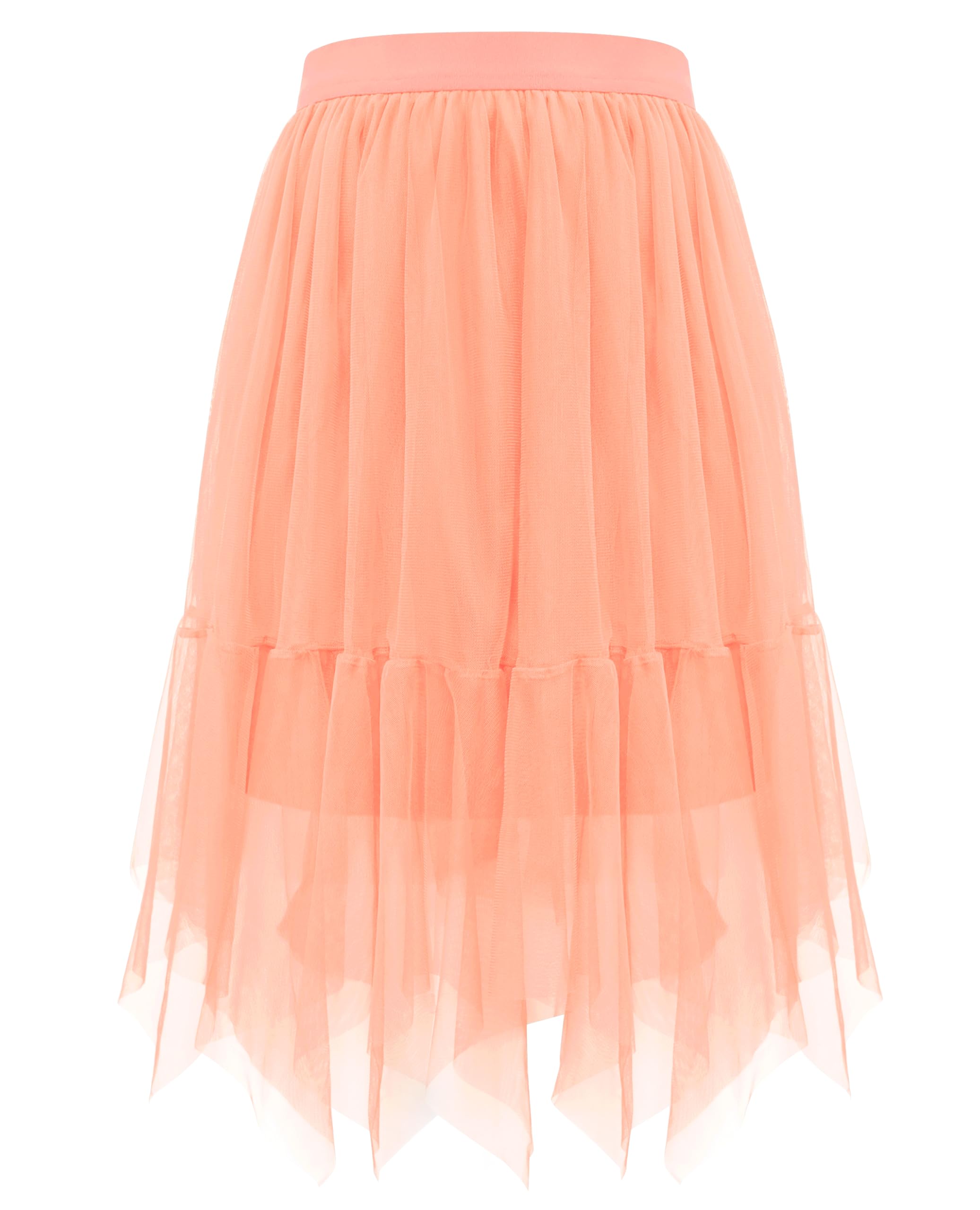 Wikoan Women's Tulle Skirt High Waist Layered Mesh Tulle Tutu A-line Party Midi Skirt,Orange Pink,L/XL