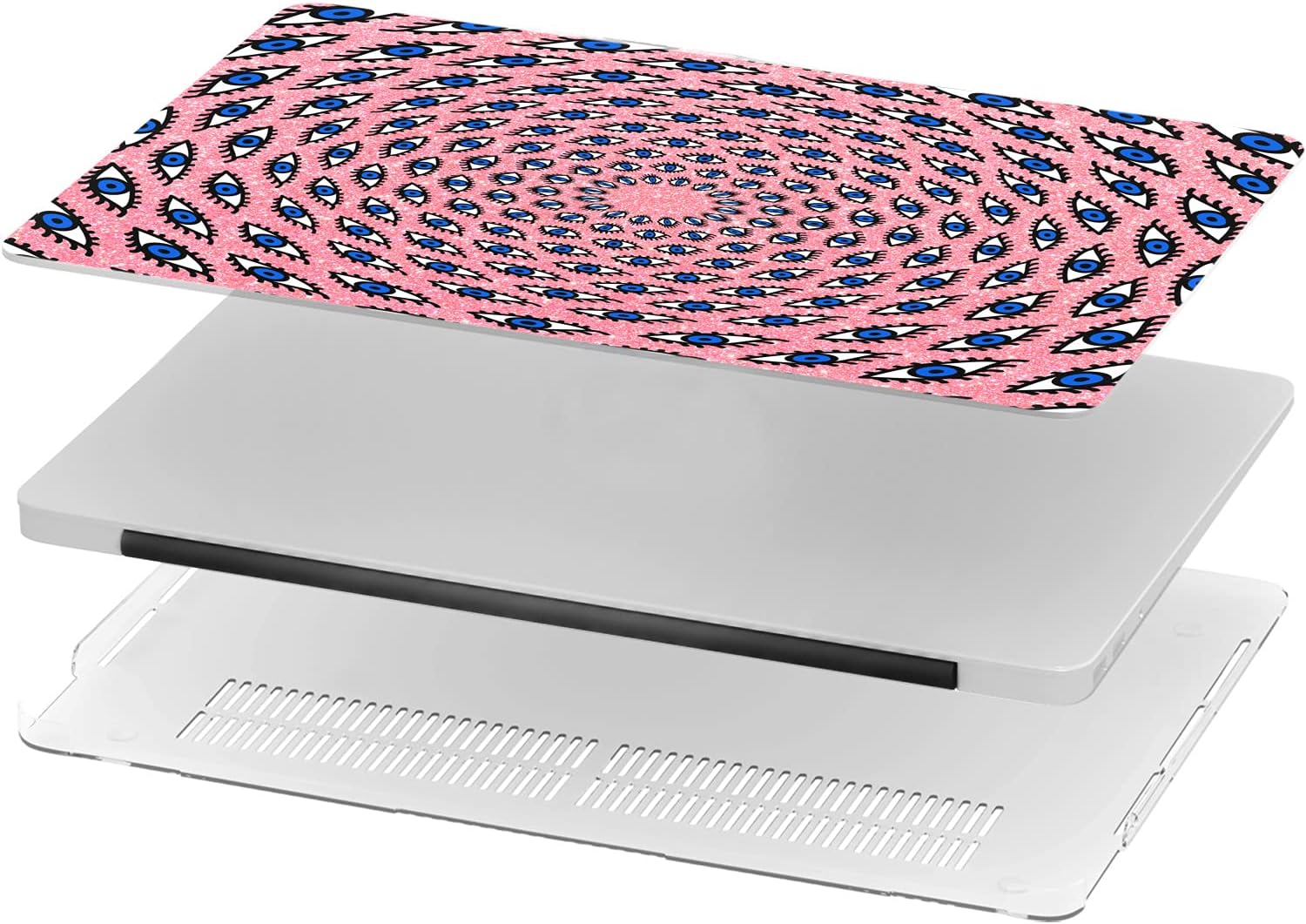Mertak Hard Case Compatible with MacBook Pro 16 14 Air 15 13 inch M3 M2 M1 Mac 2024 2023 2022 2018 Optical Illusion Plastic Clear Protective Print Trippy Eyes Art Psychedelic Touch Bar Laptop