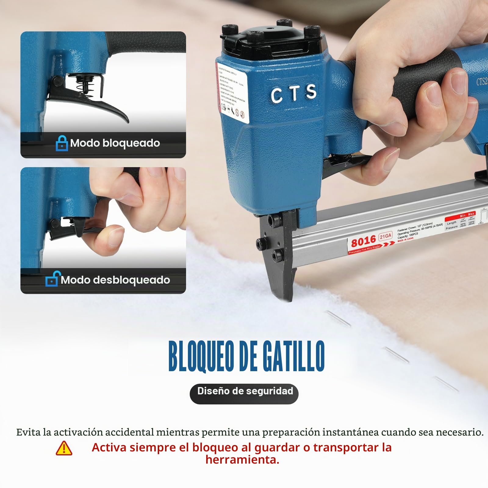 CTS 8016 - Grapadora neumática para tapicería para muebles | Calibre 21, corona de 12,8 mm, grapas de 1/4 a 5/8 pulgadas de longitud, grapadora de aire para decoración de interiores