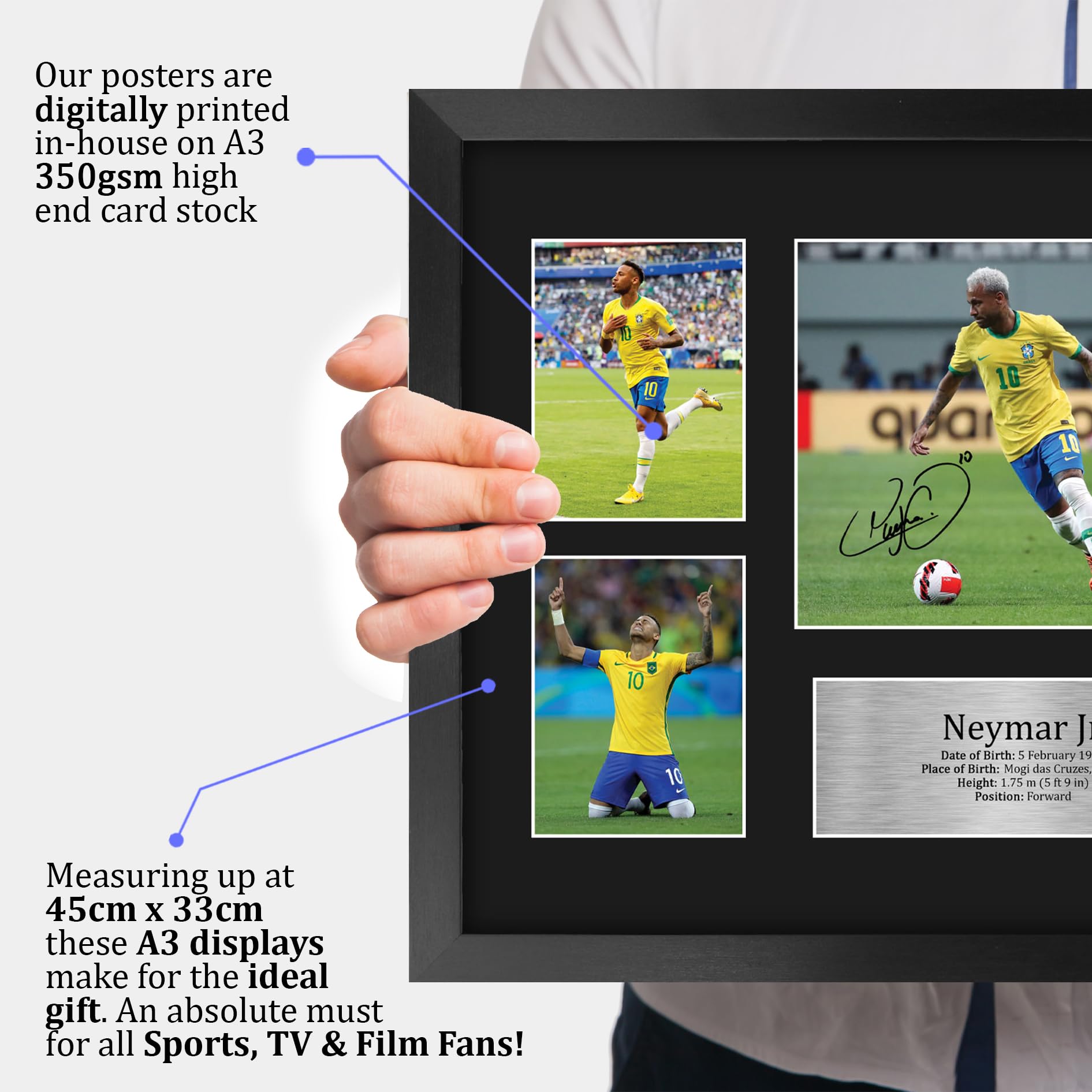 HWC Trading FR A3 Neymar Jr Brazil Exhibición Firmada De La Fotografía Del Autógrafo De Los Recuerdos Impresos Para Los Aficionados Y Los Partidarios Del Fútbol - A3 Enmarcado