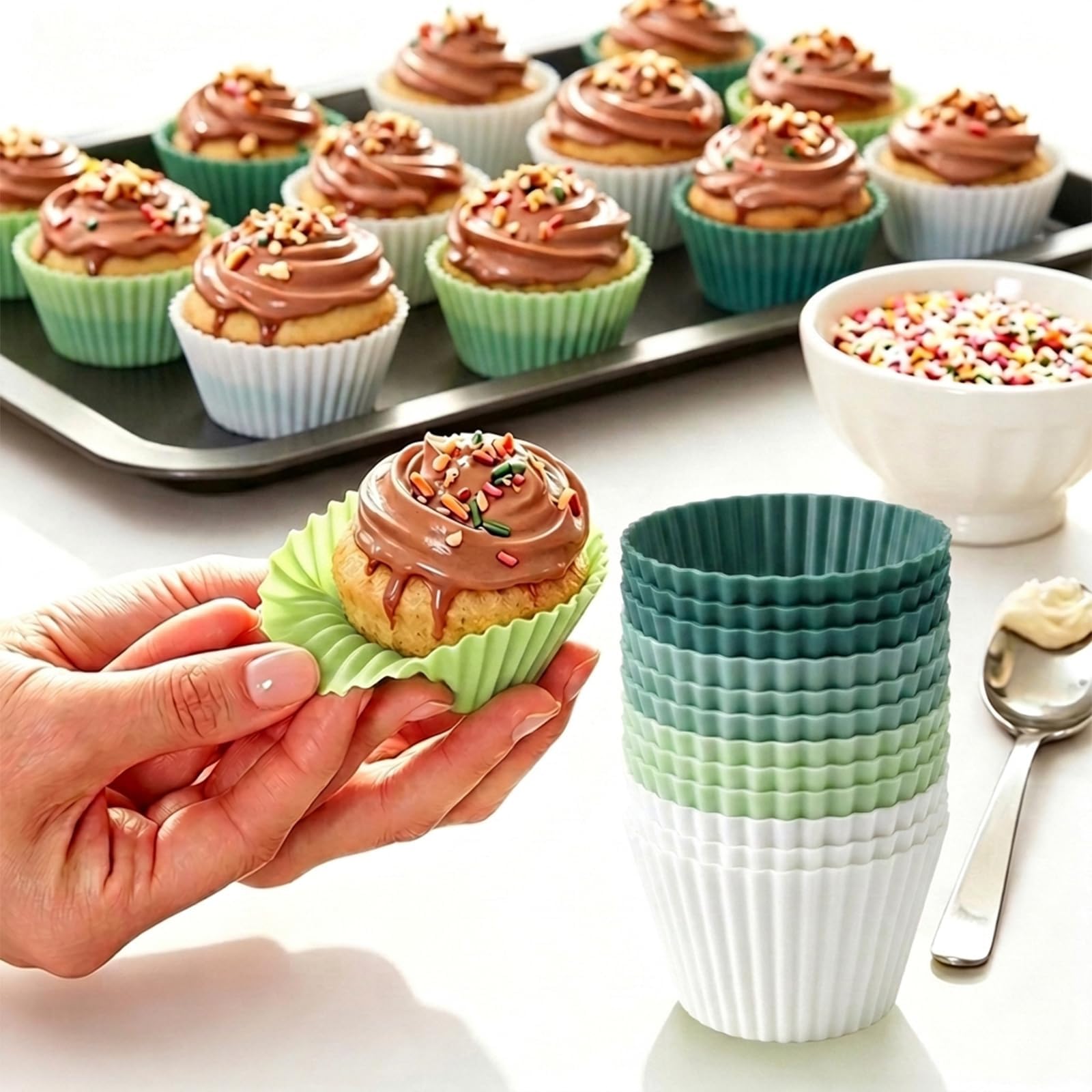 Reusable Silicone Baking Cups, 12-Pack, Nonstick Muffin Liners, Oven Safe