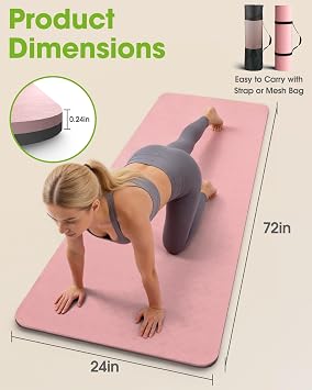 Pureegg Non Slip Yoga Mat, TPE, 72 x 24 x 0.24, Pilates
