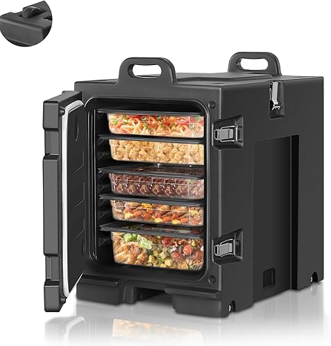 Calentador de alimentos con ruedas, cajas calientes de 82 cuartos para catering, LLDPE aislado para alimentos con asas, apilable, calentadores de