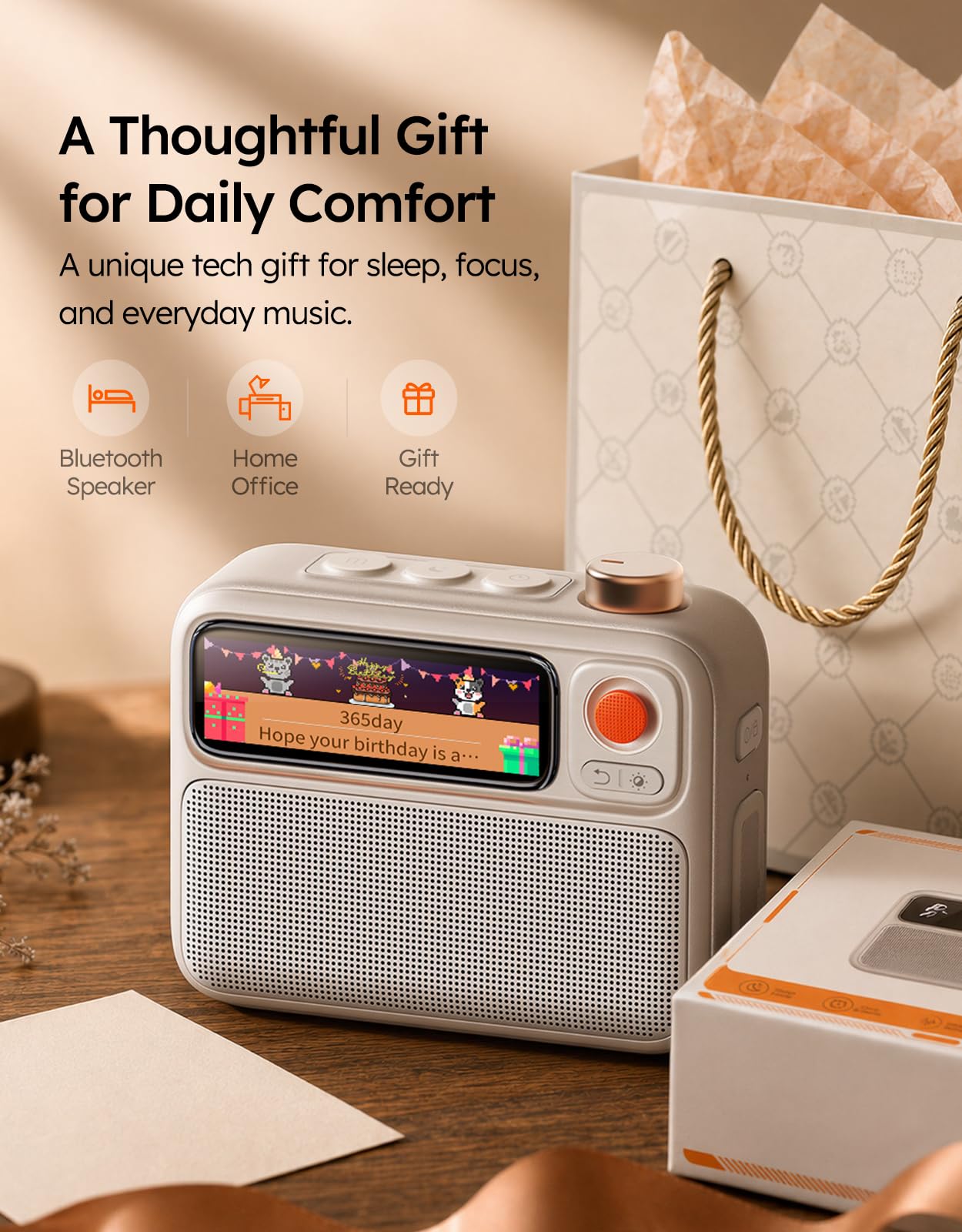 Divoom FlowToo White Noise Soundmaschine mit Bluetooth-Lautsprecher | 90+ Schlafgeräusche mit Pixel-Display, Wecker, Timer, sanfter Anzeige und anpassbaren Displaydesigns in Cremeweiß