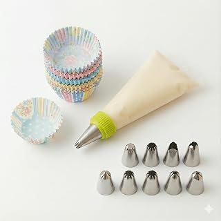 Krema Sıkma Torbası Seti (9 Çelik Uç + 100'lü Renkli Muffin Kağıdı) – Pasta Süsleme ve Cupcake Yapımı İçin Pratik Set