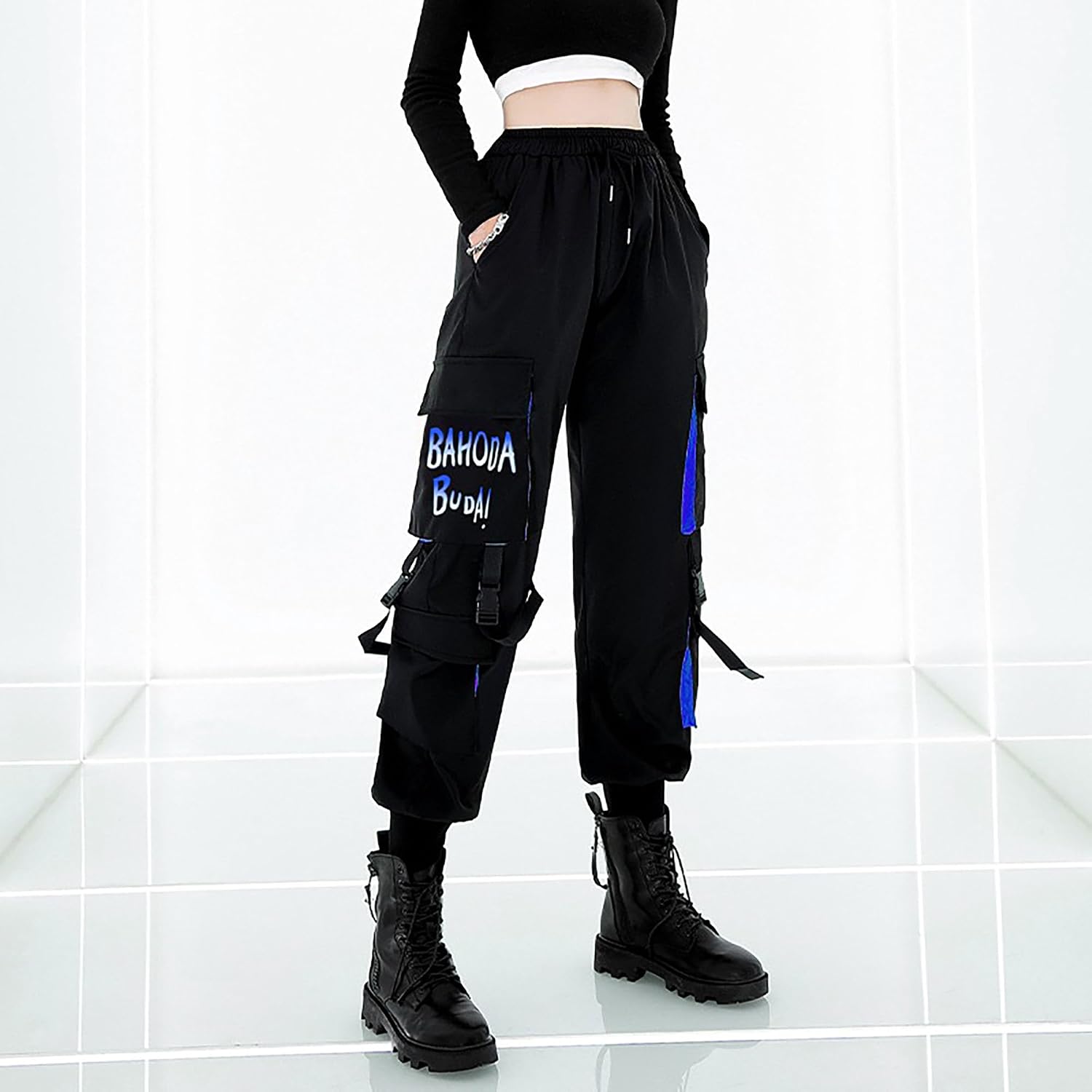 Hip hop Street Dance Streamer high Waisted Cargo Pants Alphabet Pattern Functional Jogger techwear Pants Women