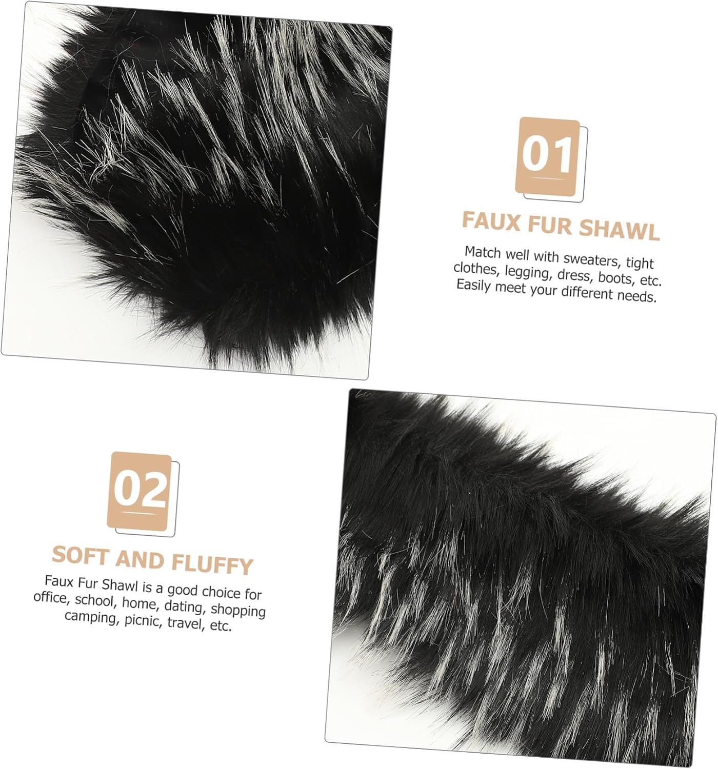 Luxury Faux Fur Shawl Collar for Women Lightweight Fluffy Winter Scarf Stole Soft Elastic Warm Wrap for Sweaters and Dresses Fashionable Cold Weather Costume Accessory