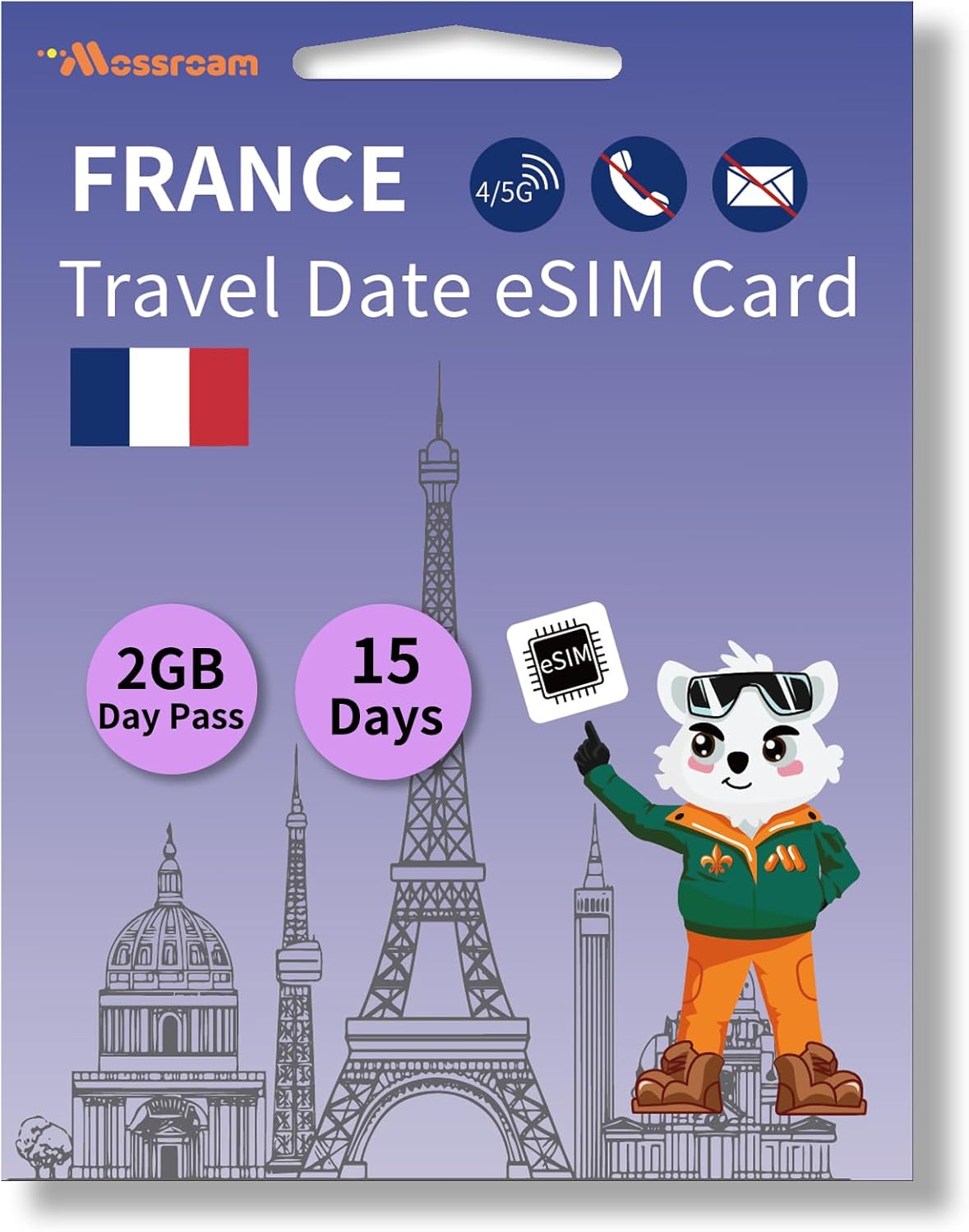 France eSIM Card – Prepaid Data Plans for Travel | 2 GB Daily Data,15 Days | No Physical SIM Card Needed | Instant Activation