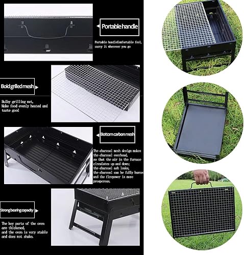 Miniatura 5 de Parrilla de carbón, parrilla plegable, portátil, ligera, para ahumar, parrilla para barbacoa, escritorio pequeño, mesa al aire libre, parrilla para