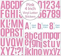 Vista 1 de 6 hojas de calcomanías de vinilo autoadhesivas de 4 pulgadas, color rosa, con números de buzón para buzón, calcomanías de números del alfabeto