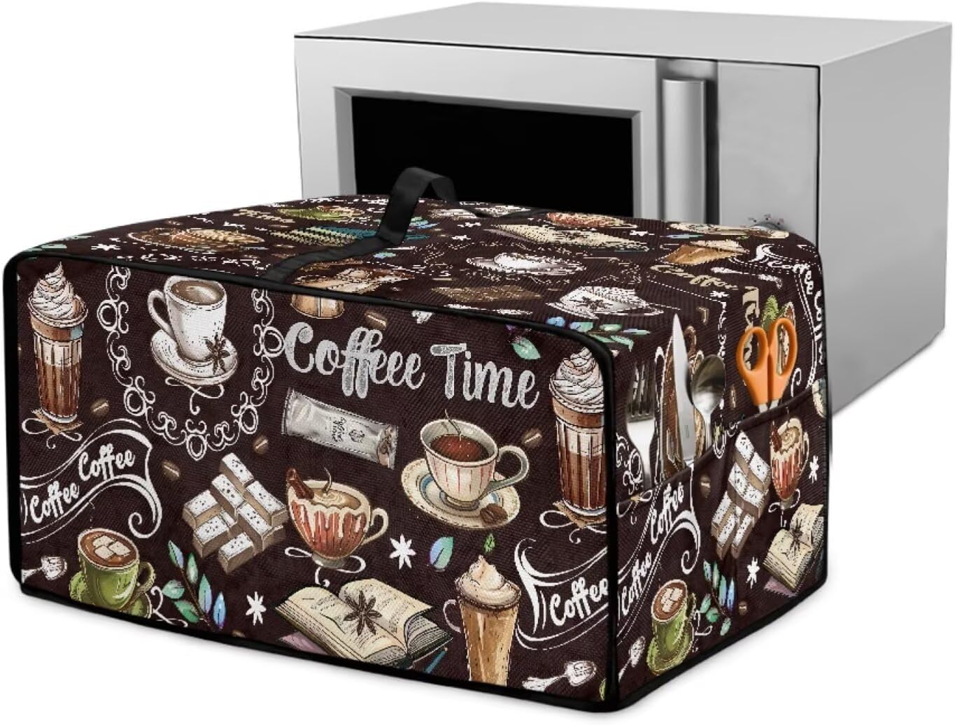 Coffee Book Brown Print Convection Toaster Oven Cover for Kitchen Counter Stain Resistant Appliance Protective Case with Top Handle Washable Decor Accessories, 22.5" x 18.5" x 13"