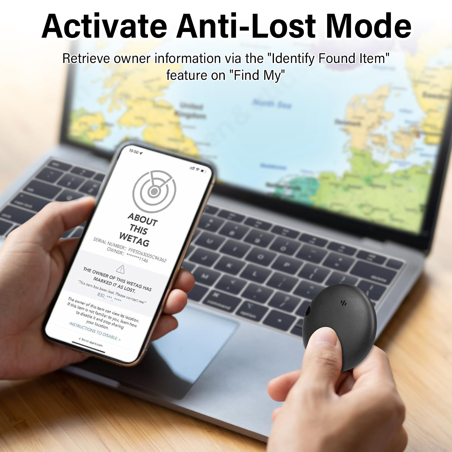 Pohicoo Air Tag Tracker 4 pezzi, Smart Finder Compatibile con Apple Dov'è (solo iOS), Localizzatore di oggetti Bluetooth per valigie/portafogli/chiavi/borse/bagagli, batteria sostituibile