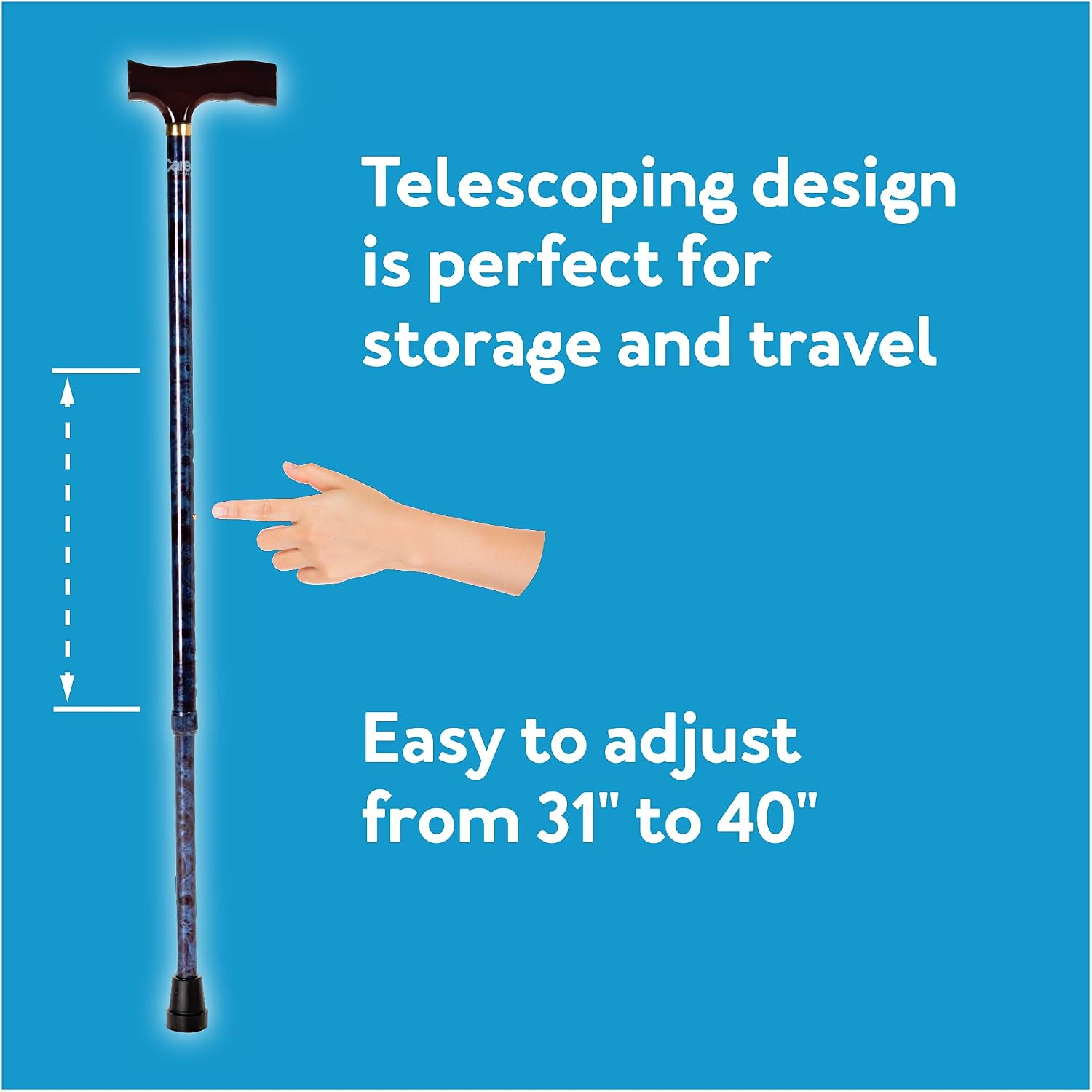 Carex Designer Derby Walking Cane, Height Adjustable Cane, Latex Free Molded Soft Grip Handle, Supports 250lbs, Blue