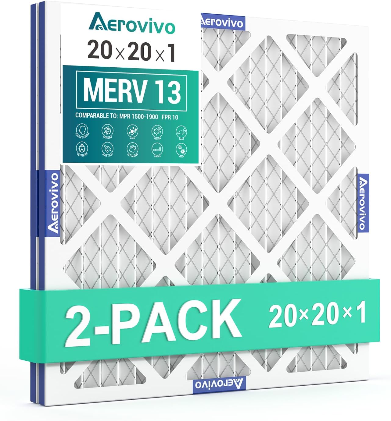 AErovivo 20x20x1 Air Filter, 2 Pack MERV 13 Deep Pleat Furnace Filters