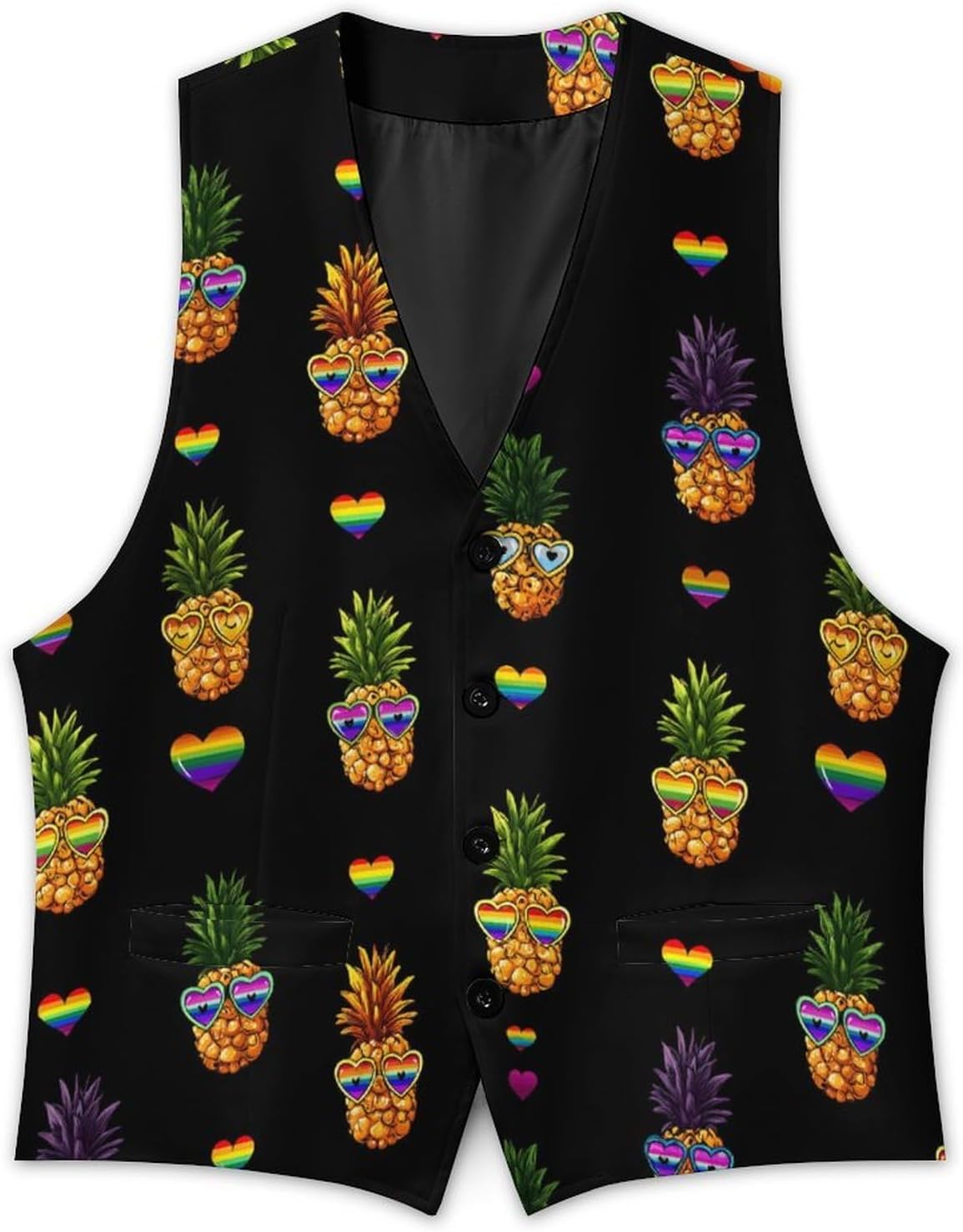 Colorful LGBT Pineapple Men's Suit Vest Formal Vests Casual Dress Fit Waistcoat Casual Tuxedo for Business