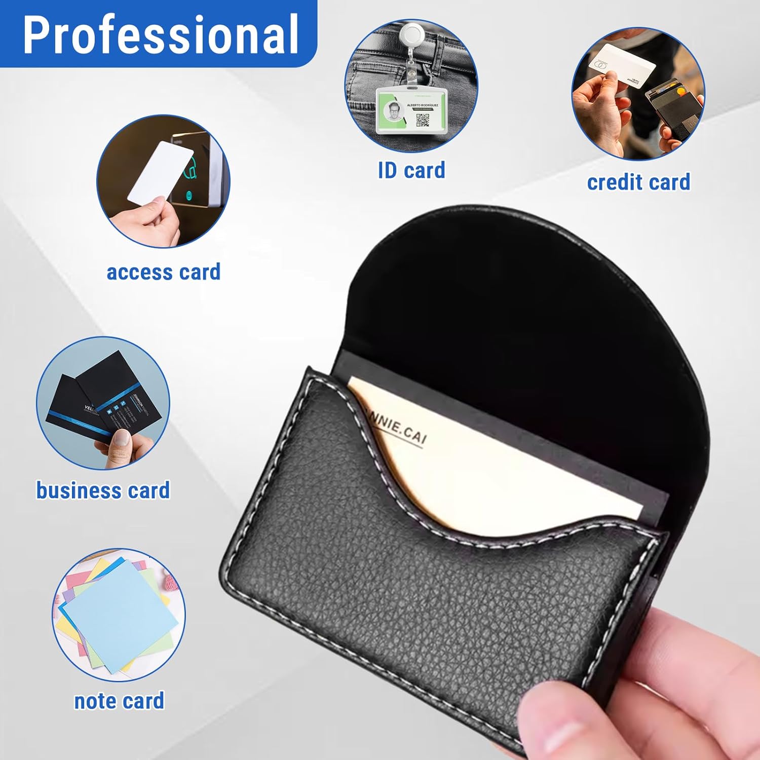 Business Card Holder, Leather Business Card Case Pockets Magnetic Business Card Wallet Name Card Case Holder Wallet for Men or Women(Black)