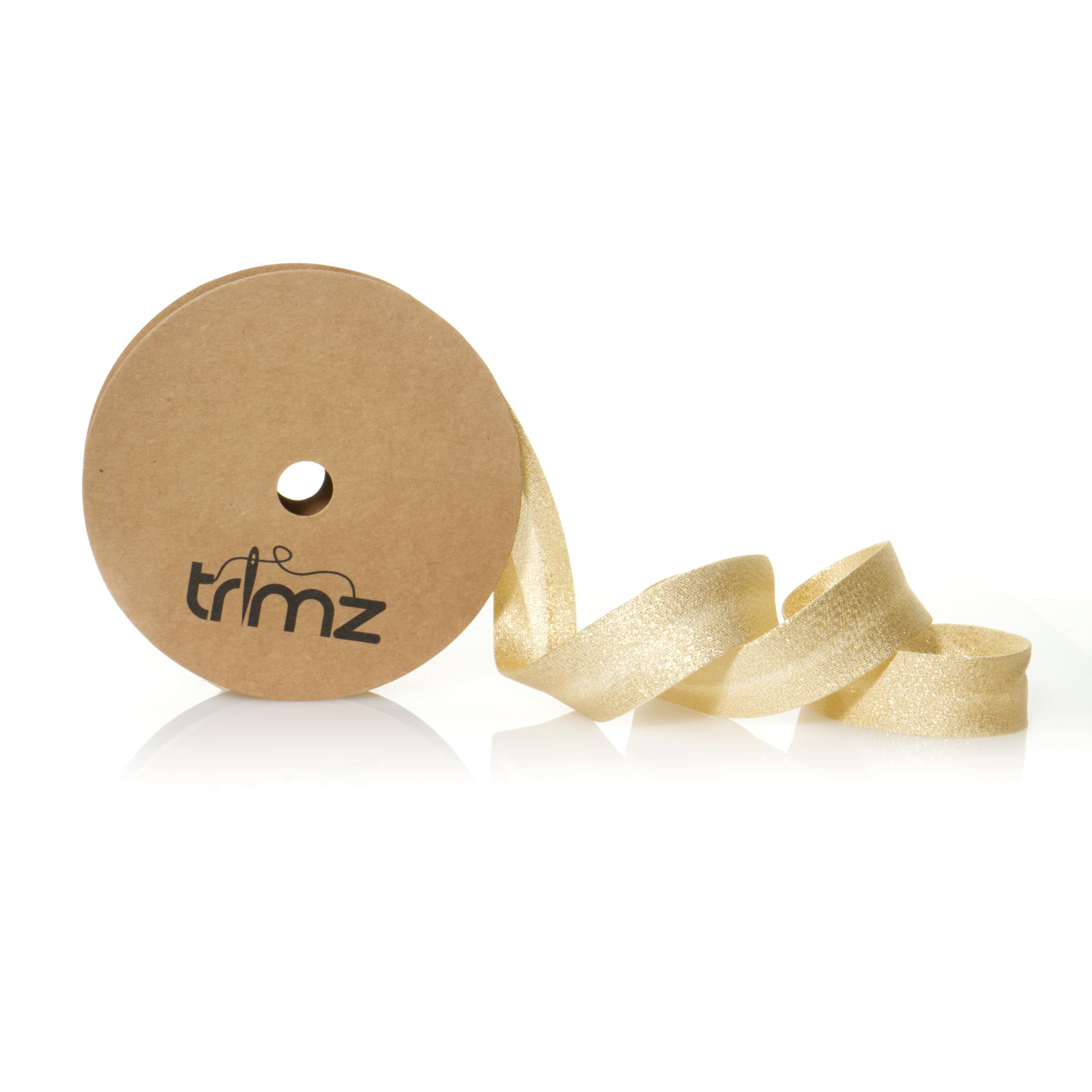 Trimz Metallic Gold Lamé Bias Binding Tape, 25mm x 20m Reel – Gold/Gold Decorative Trim for Sewing, Costumes, and Holiday Crafts
