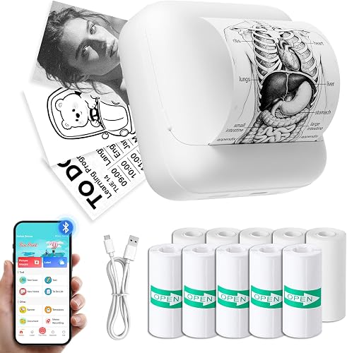 tenwin Mini-imprimante Thermique avec 11 Rouleaux de Papier d'im 