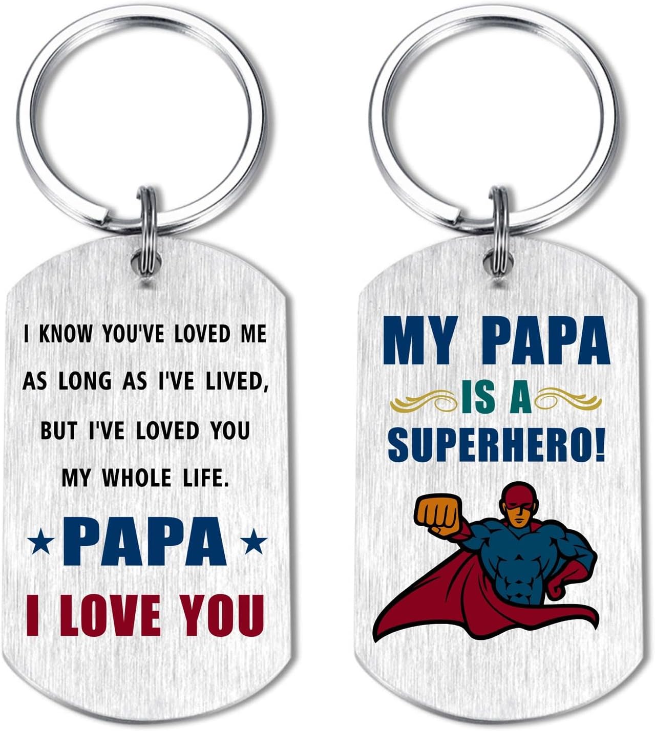 Papa Gifts Keyring - I Love My Best Hero Papa Birthday Retirement Keyring from Grandkids