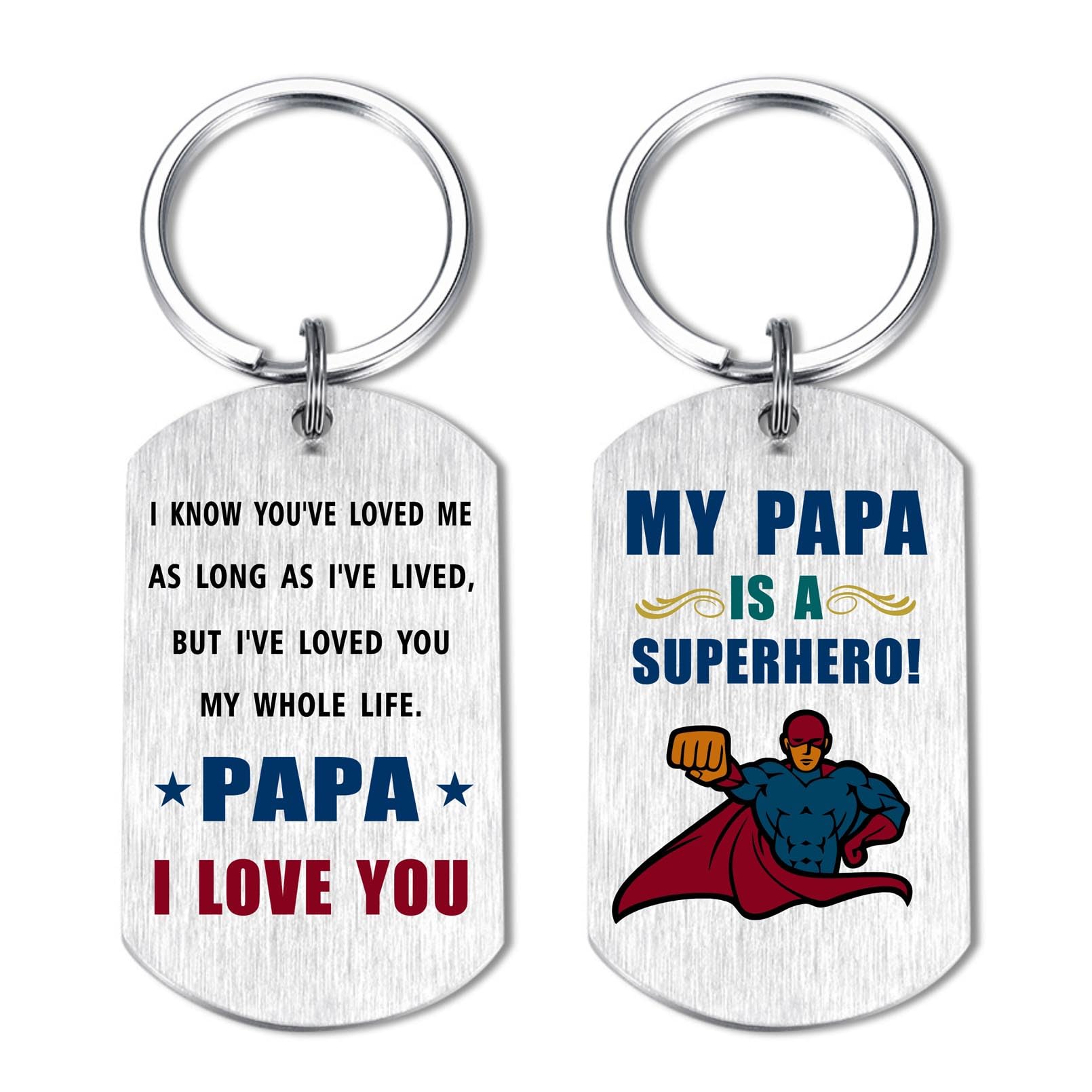 EE&YU Papa Christmas Xmas Keyring Gifts - I Love My Best Hero Papa Birthday Retirement Gifts from Grandkids