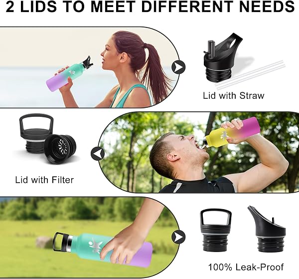 Borraccia, Borraccia Termica 1 litro, Senza BPA, Borraccie con Cannuccia, Senza Perdite, Borraccie Acciaio Inox, Isolato Sottovuoto, Borracce Termiche per Vacanza, Fitness, Escursionismo, Lavoro - 4