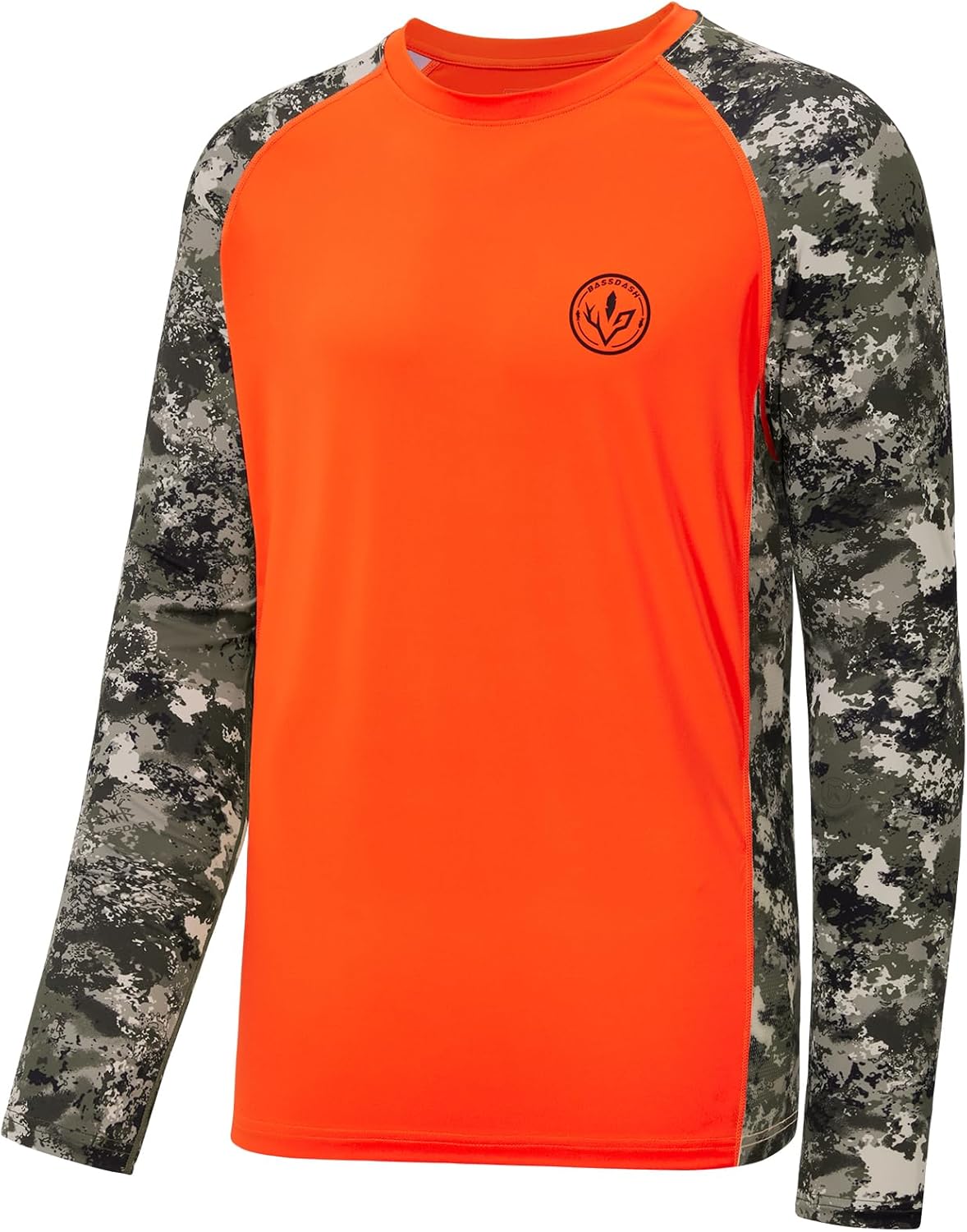 BASSDASH Men’s Lightweight Camo Hunting Shirt UPF 50+ Sun Protection Long Sleeve Hiking Fishing Performance Tee Mesh Panels