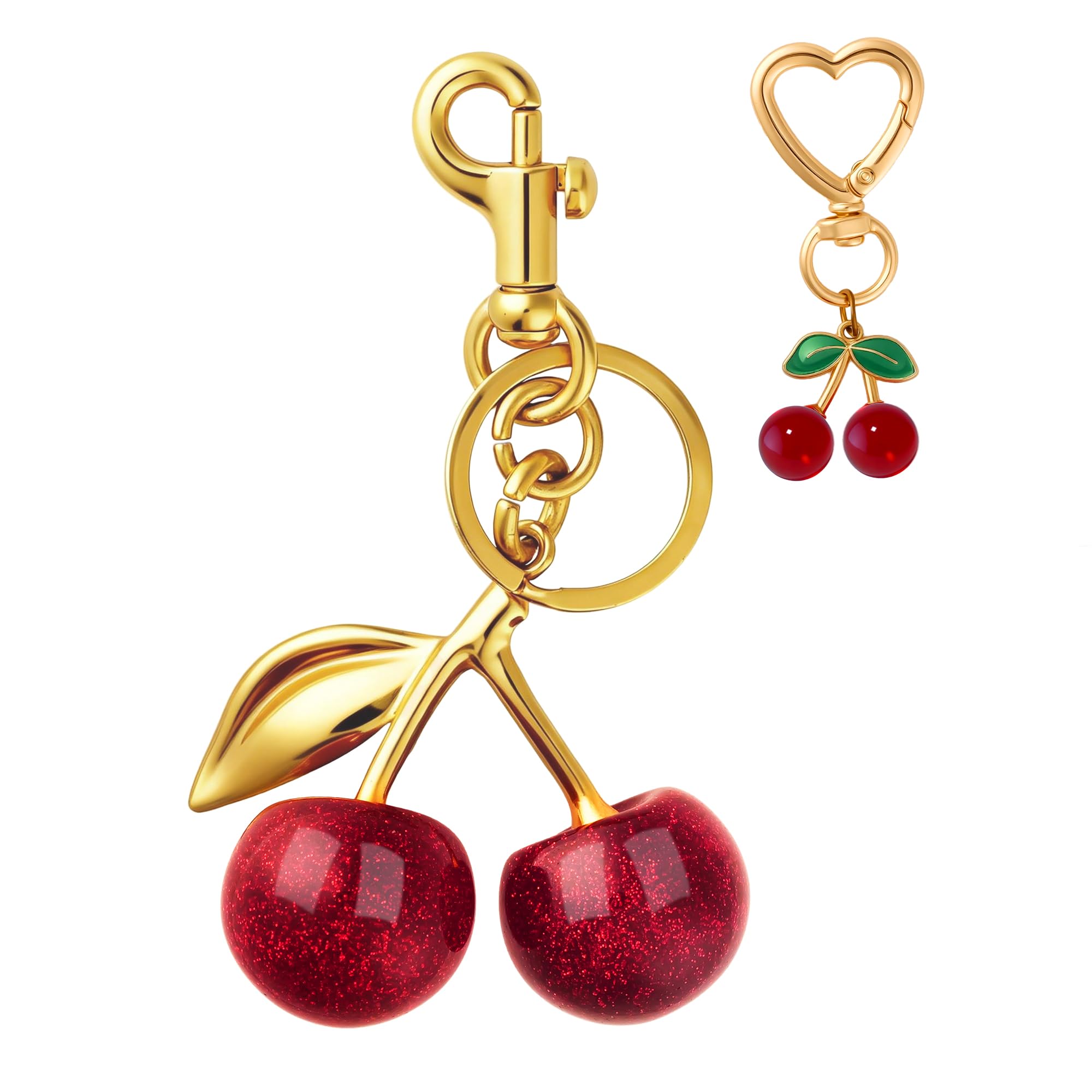 NEGTTE Keychain Cherry Bag Charms - Adorable Key Chains Women Cute for Handbags & Car Keys | Fashion Gift for Women Gold + Red