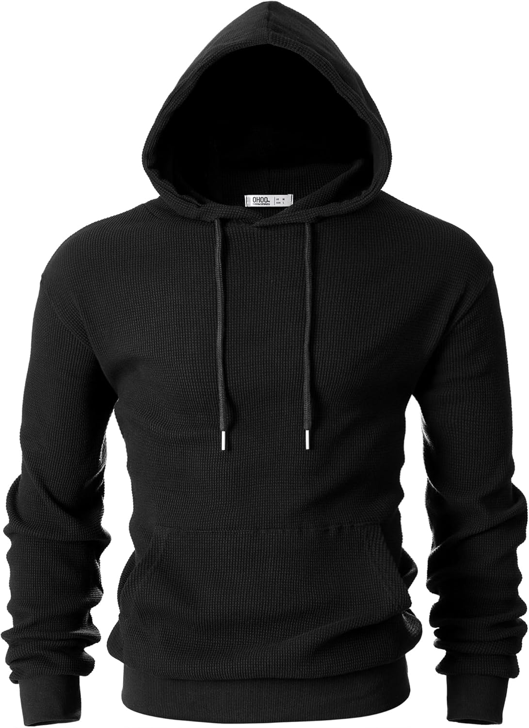 Ohoo Mens Slim Fit Waffle Knit Cotton 100% Basic Pullover Hoodies Sweatshirt Lightweight Long Sleeve with Kanga Pocket - Image 3