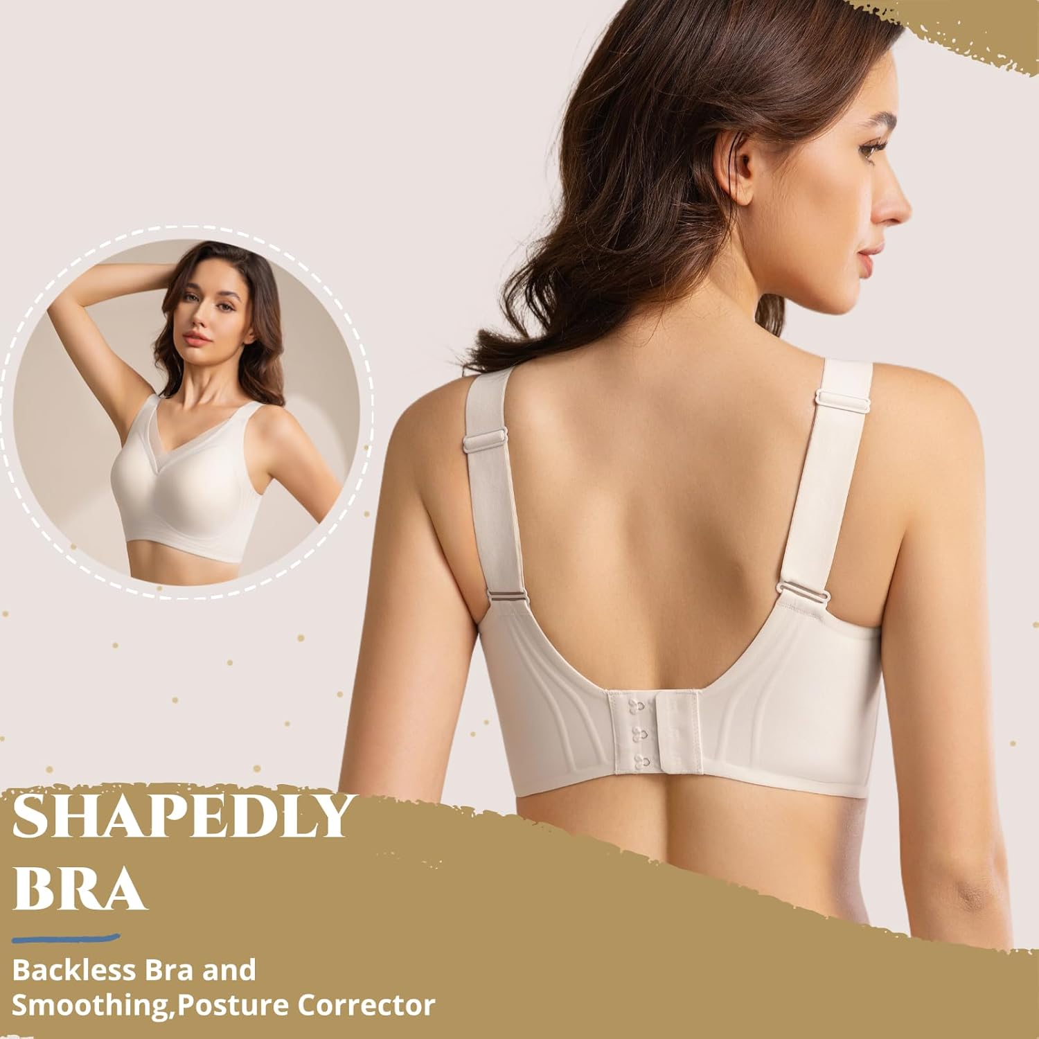 Bras for Women Wireless Bra Sexy Smoothing Everyday Bra(Beige,32C) - Image 2
