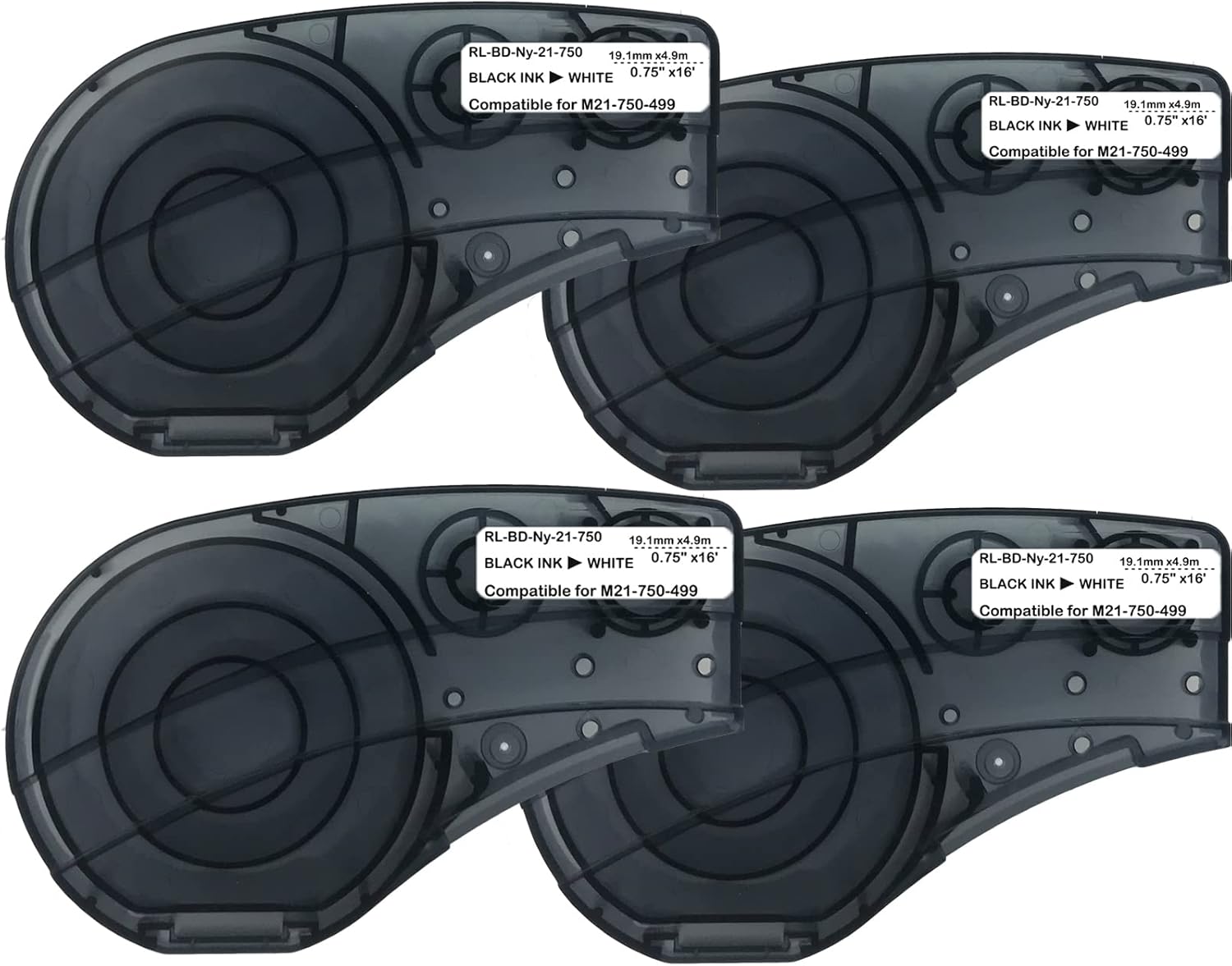 Compatible Label Tape Replacememt for M21-750-499 Cartridge, 3/4 inches Nylon Labels Tape,Black on White Nylon Cloth Film Work with BMP21-PLUS/LAB M210 LAB M211 Printer-16' Length 0.75" Width 4 Pack